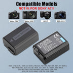 JYJZPB NP-FW50 Replacement Camera Battery Charger Set Dual Channel Compatible for Sony Alpha A6000 A6400 A6500 A6300 A6100 ZV-E10 A7 A7II A7RII A7SII A7S A7S2 A7R A7R2 A5100