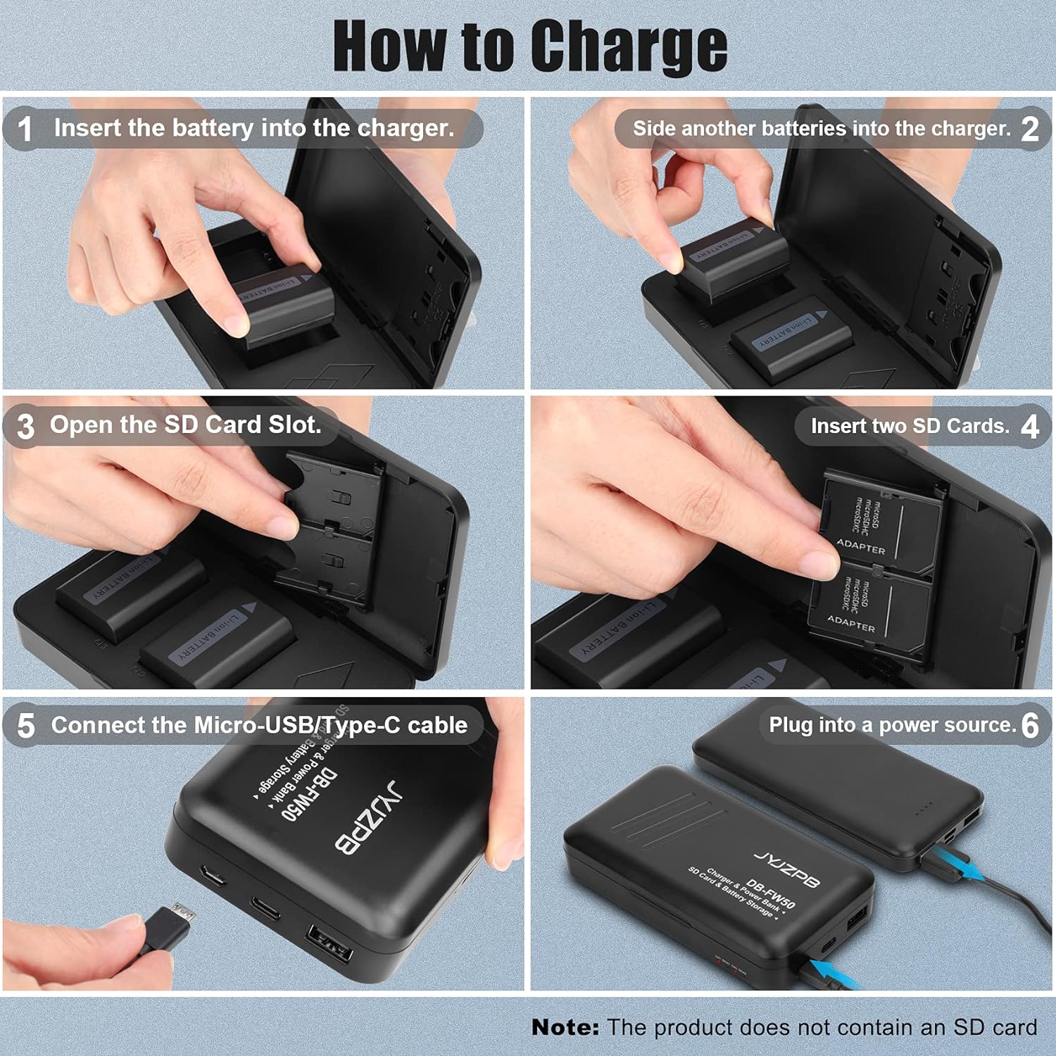 JYJZPB NP-FW50 Replacement Camera Battery Charger Set Dual Channel Compatible for Sony Alpha A6000 A6400 A6500 A6300 A6100 ZV-E10 A7 A7II A7RII A7SII A7S A7S2 A7R A7R2 A5100