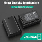 2 Packs JYJZPB NP-FZ100 Camera Battery Replacement and A7iii Battery Charger for Sony A7 III, Sony Alpha A7R III, A7R IV, A9, A6600, Alpha 9S, A7R3 A7S III, A7R III Battery