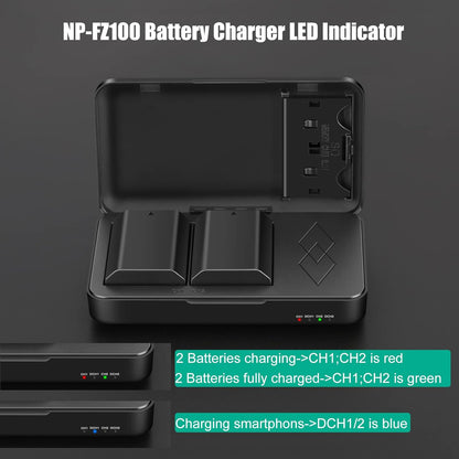 2 Packs JYJZPB NP-FZ100 Camera Battery Replacement and A7iii Battery Charger for Sony A7 III, Sony Alpha A7R III, A7R IV, A9, A6600, Alpha 9S, A7R3 A7S III, A7R III Battery