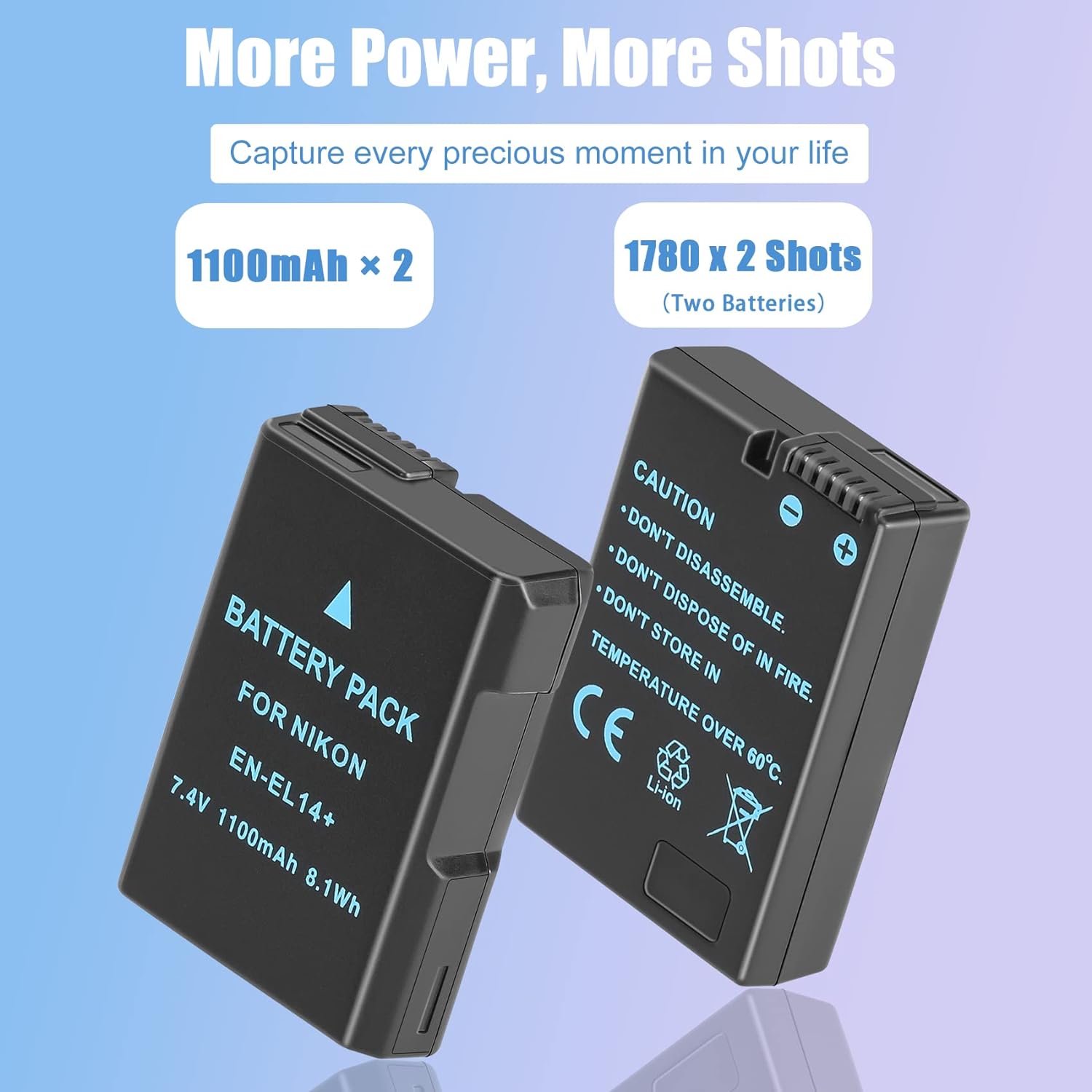 2-Packs JYJZPB EN-EL14 EN-EL14a Replacement Cameras Battery Dual USB Charger Set Compatible for Nikon D5600, D3200, D3500, D3300, D3400, D3100, D5100, D5200, D5300, DF Coolpix P7000 P7100 P7700 P7800