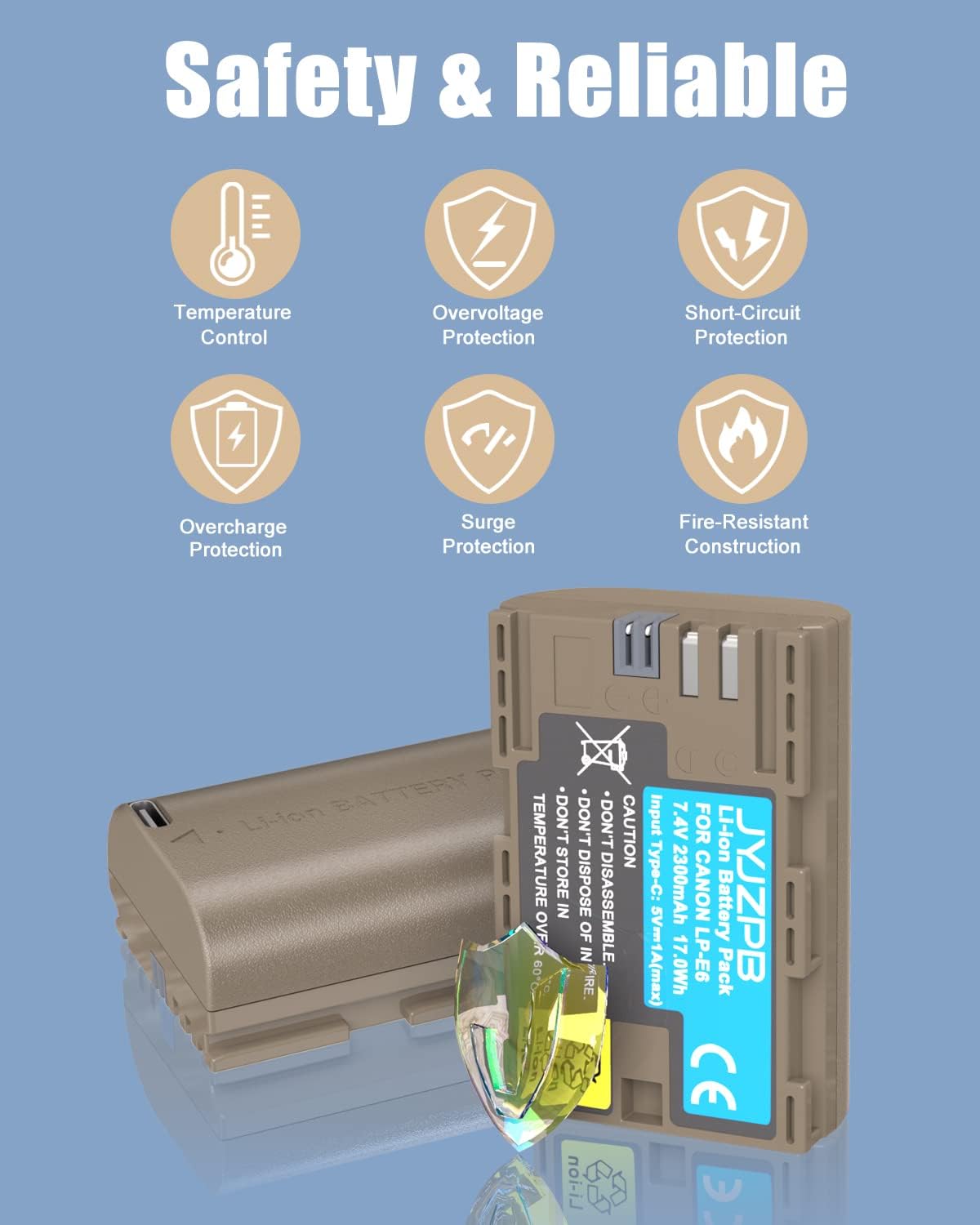 2 Packs JYJZPB LP-E6N LP-E6 Replacement Camera Battery for Canon 60D, 70D, 80D, 90D, EOS 5D Mark II/III/IV, EOS 5DS, 5DS, 6D, 7D, 7D Mark II, 7D EOS R, R5, R6 Digital Camera