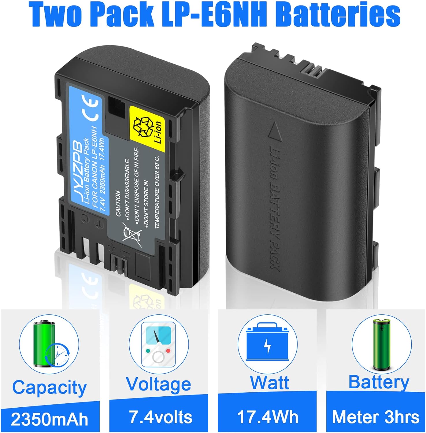 2 Packs JYJZPB Dual Bay Battery Charger of LP-E6NH High Capacity Cameras Batteries for Canon EOS R R5 R6 EOS R6 II EOS R7 90D 60D 70D 80D EOS 6D II EOS 7D