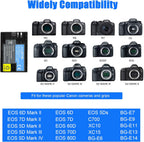 2 Packs JYJZPB Dual Bay Battery Charger of LP-E6NH High Capacity Cameras Batteries for Canon EOS R R5 R6 EOS R6 II EOS R7 90D 60D 70D 80D EOS 6D II EOS 7D