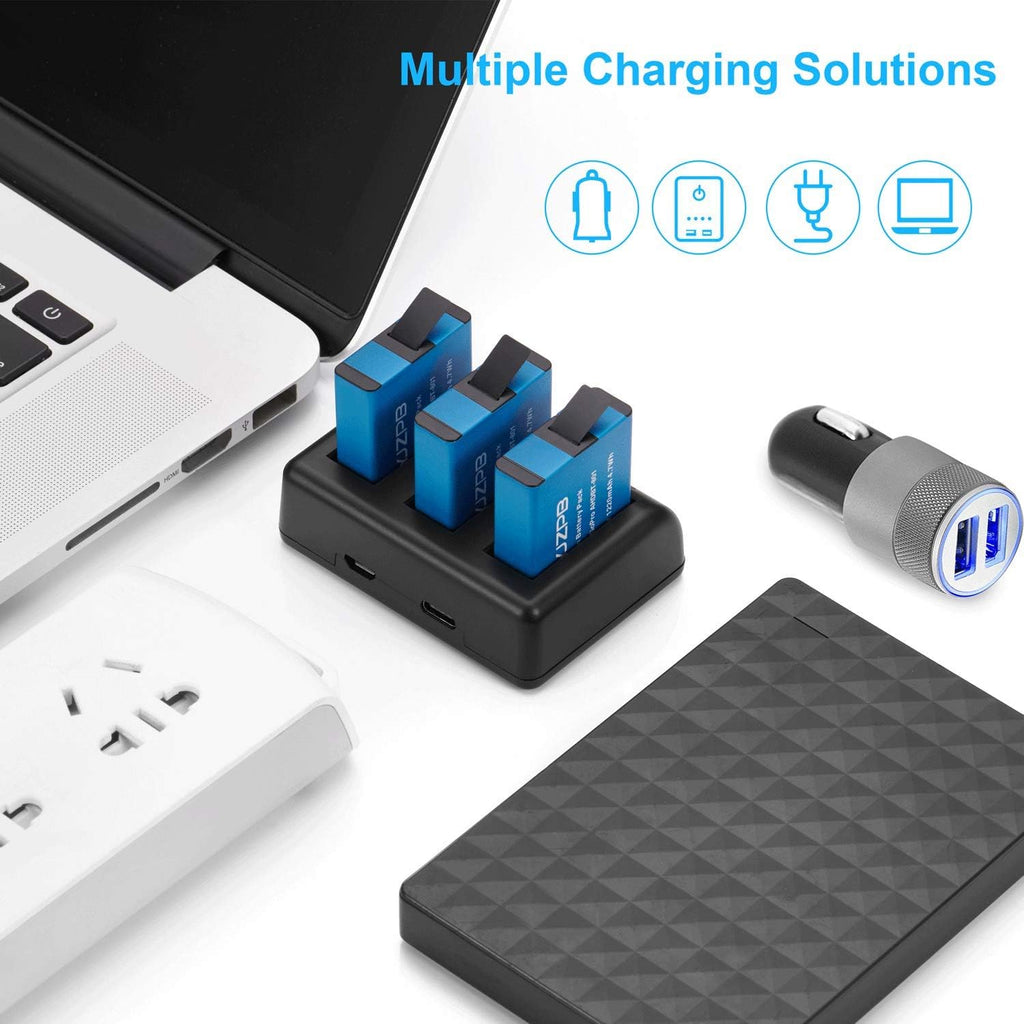 3 Packs JYJZPB Cameras Batteries for GoPro Hero 8 Battery Triple Fast Charger for GoPro Hero 8 GoPro Hero 7 Black and Hero 6/Hero 5 Black, Hero 2018 Cameras Batteries