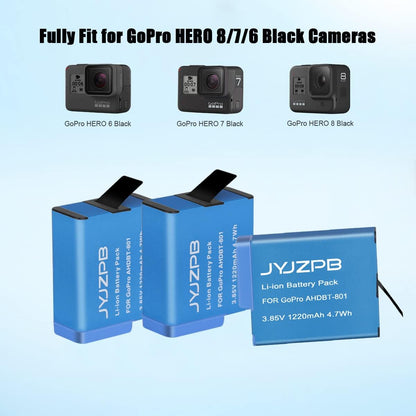 2 Packs JYJZPB Hero 8 Battery and Triple Charger for GoPro 8 Battery, GoPro Hero 7 Black, GoPro Hero 6/5 Black, Hero 2018