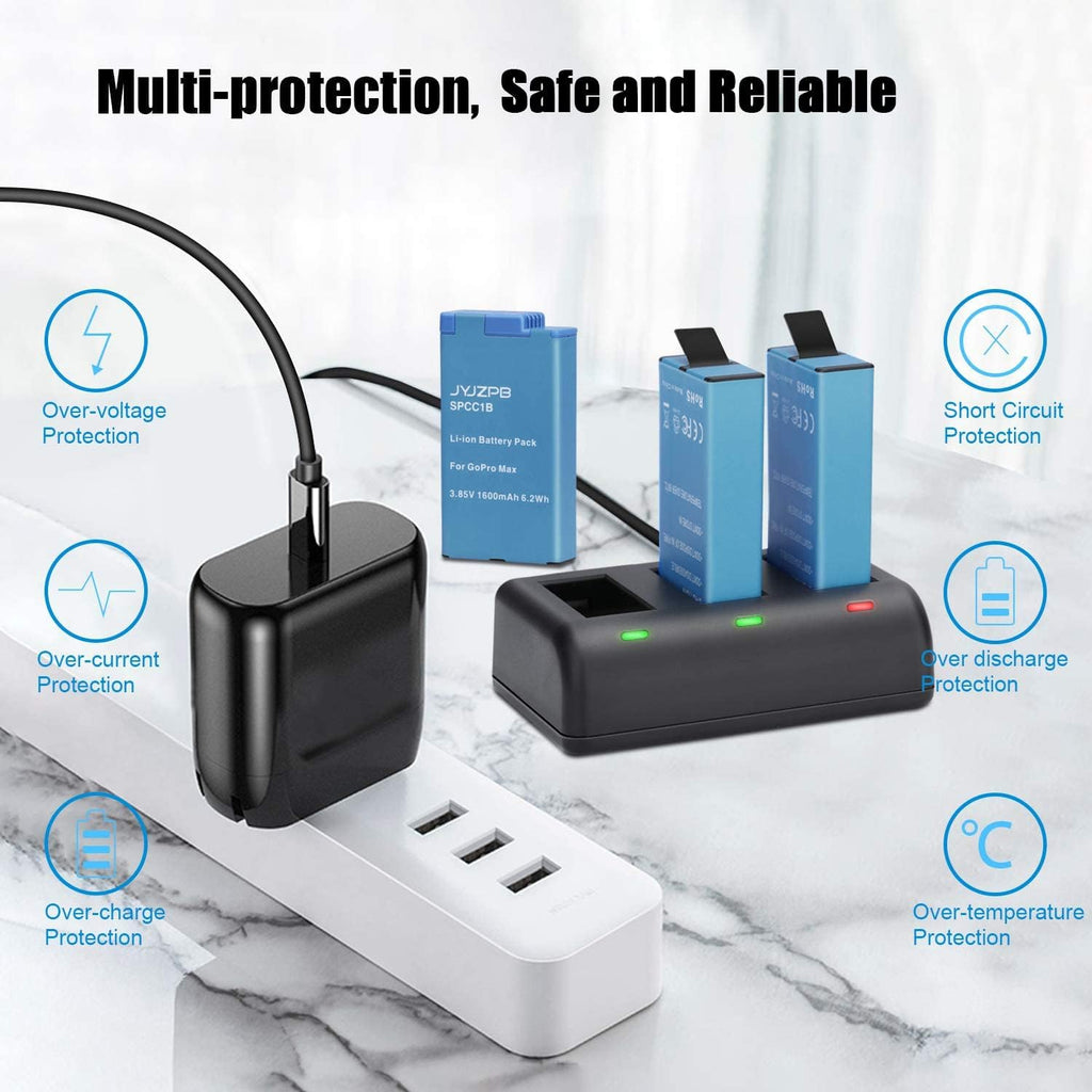 3-Packs JYJZPB MAX Replacement Battery 3-Channel Battery Charger for GoPro MAX 360 (Fully Compatible for Original GoPro MAX)