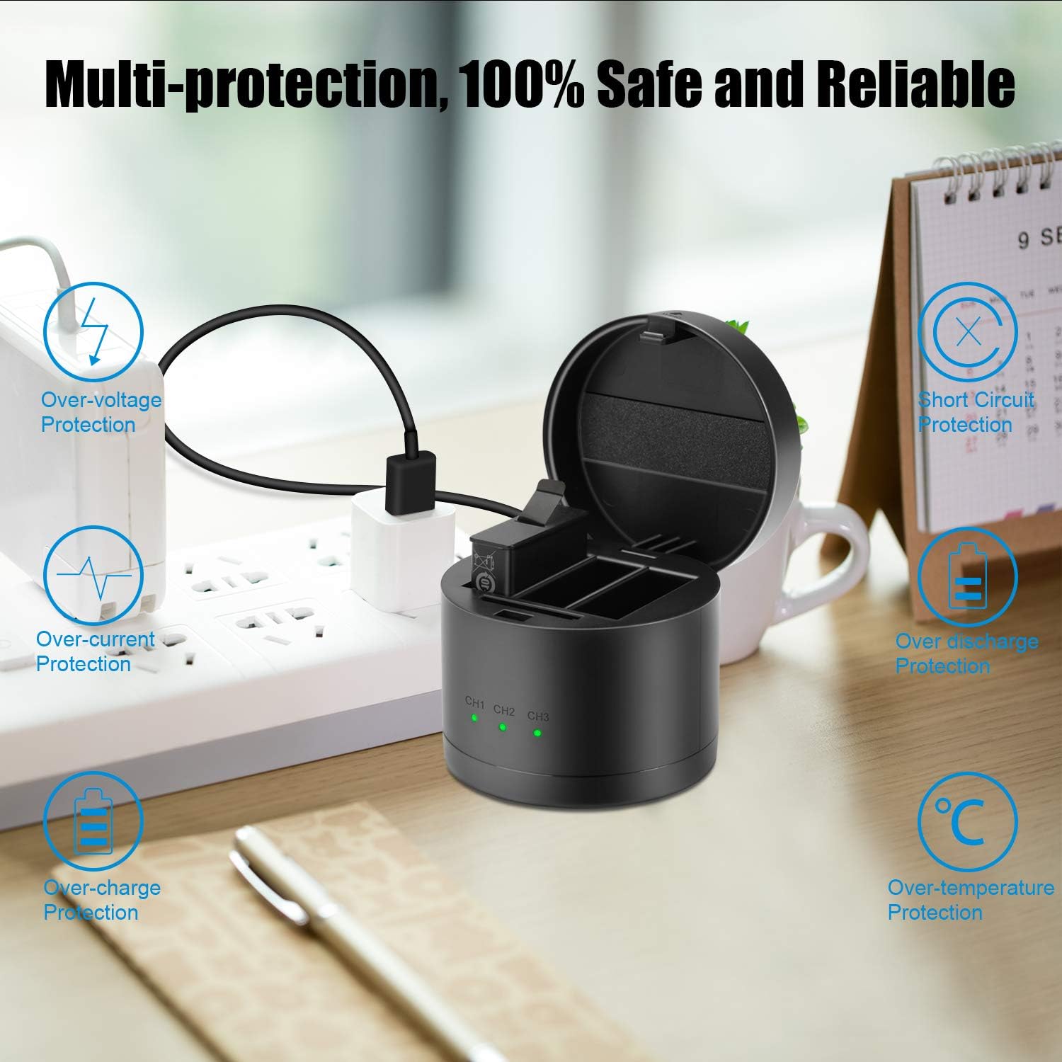 JYJZPB Hero 8/7/6/5/2018 Battery Charger with Three Slots fit for GoPro Hero 8 Battery Hero 7 Black Hero 6 Black Hero 5 Black Hero 2018 Battery(Battery Not Include)