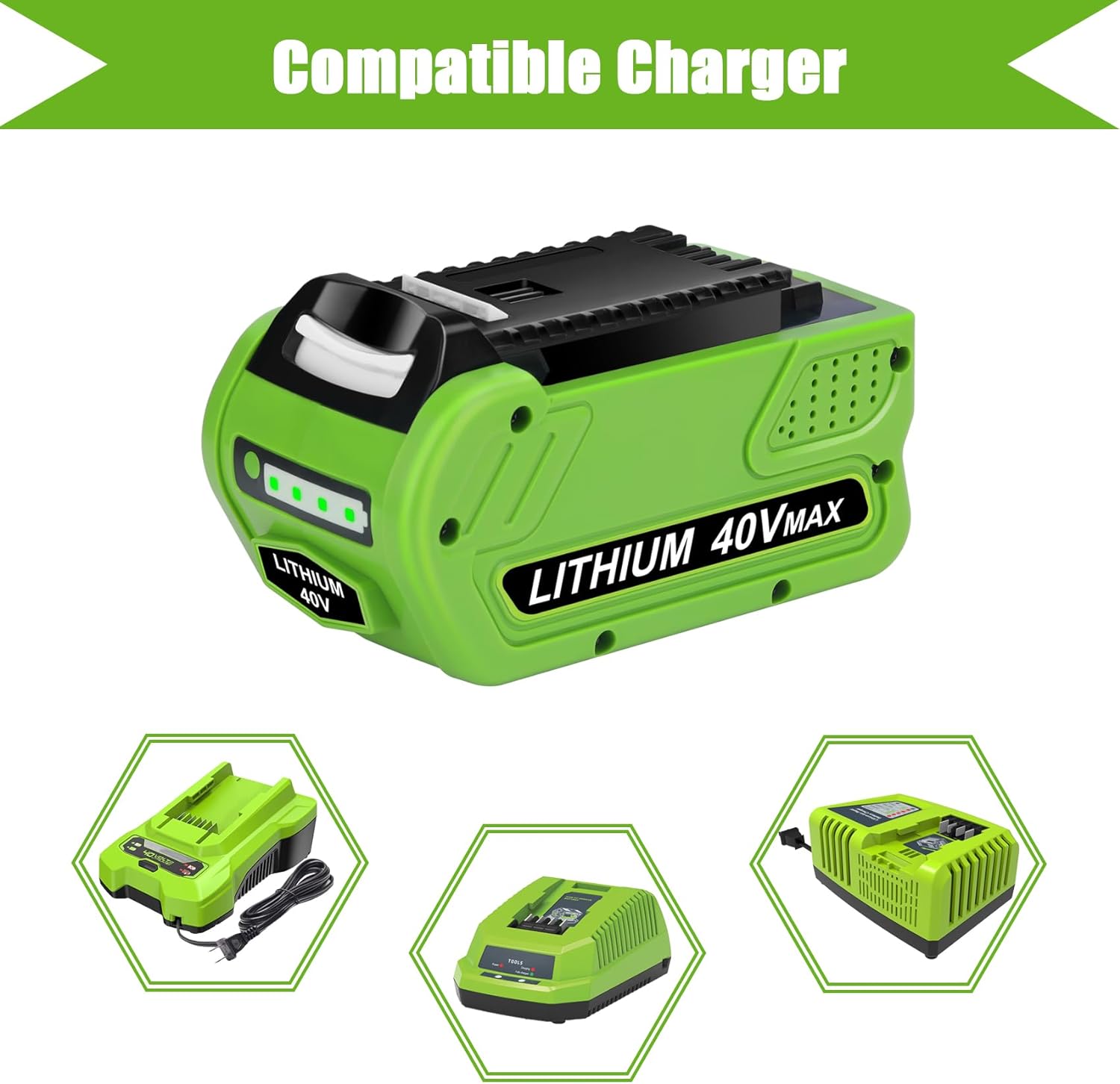 JYJZPB 6000mAh 40V High-Capacity Replacement Outdoor Power Tools Battery for Greenworks Battery 20302 20672 24252 20202 22262 20322 25312
