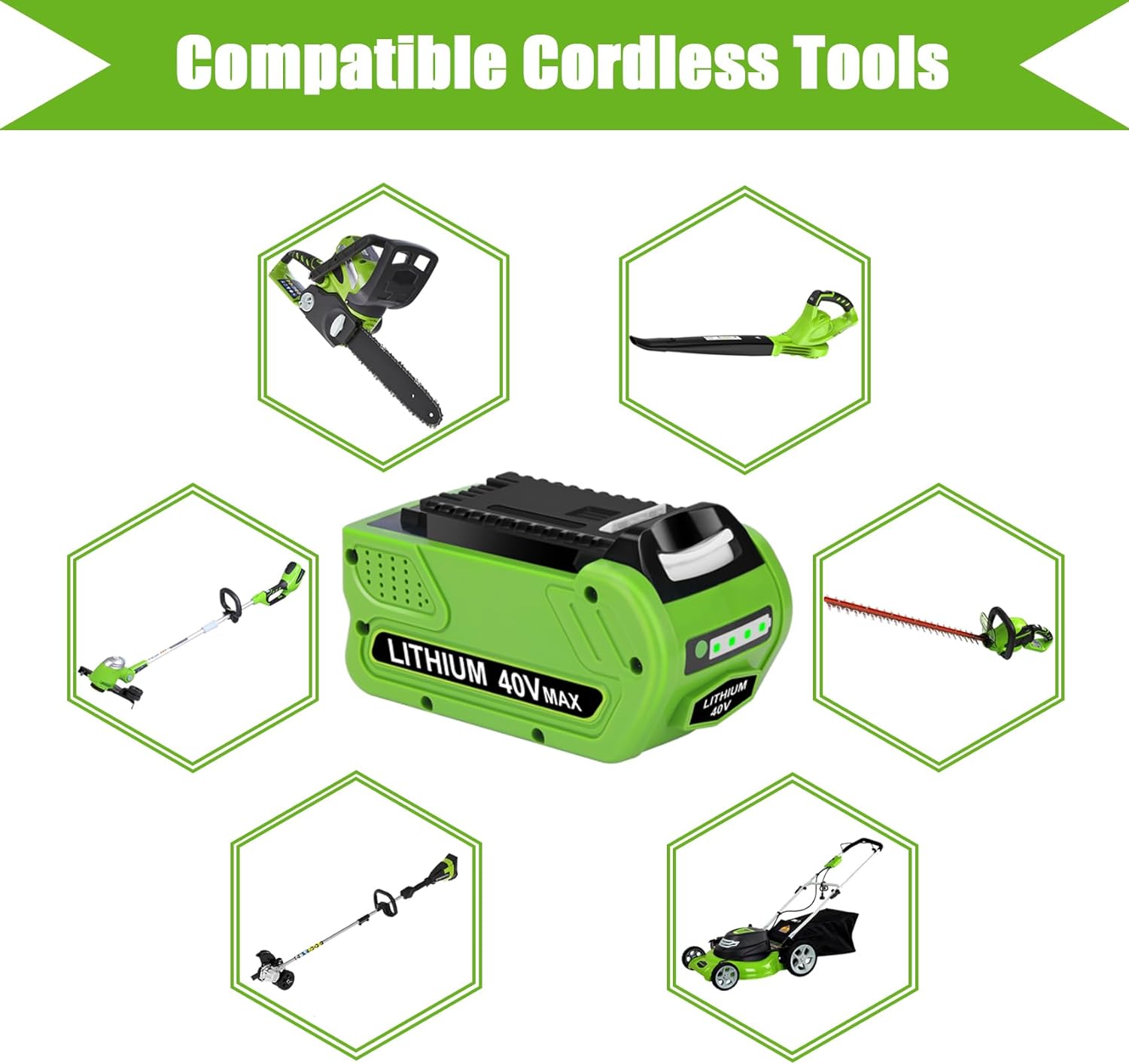 JYJZPB 6000mAh 40V High-Capacity Replacement Outdoor Power Tools Battery for Greenworks Battery 20302 20672 24252 20202 22262 20322 25312