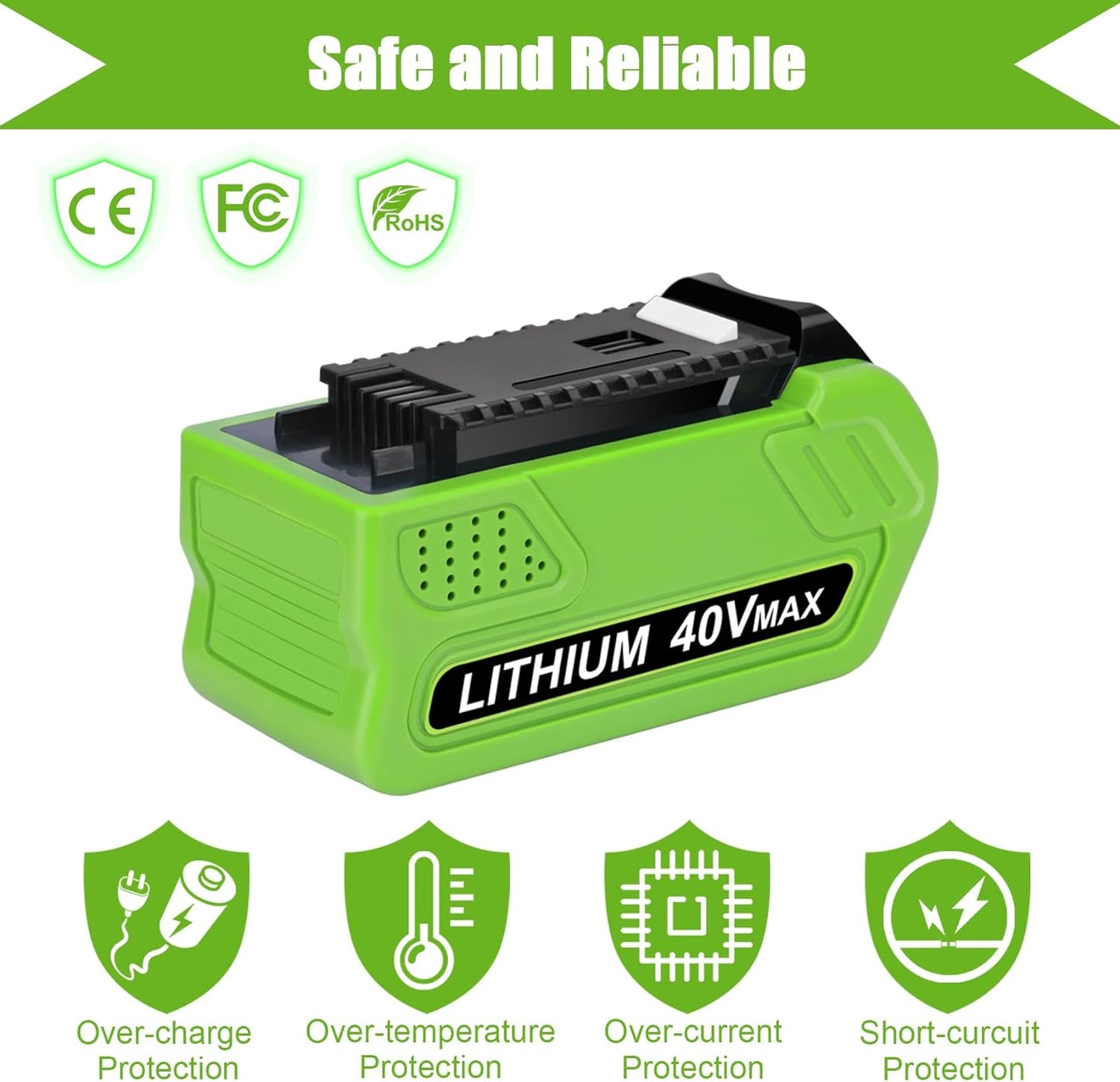 JYJZPB 6000mAh 40V High-Capacity Replacement Outdoor Power Tools Battery for Greenworks Battery 20302 20672 24252 20202 22262 20322 25312
