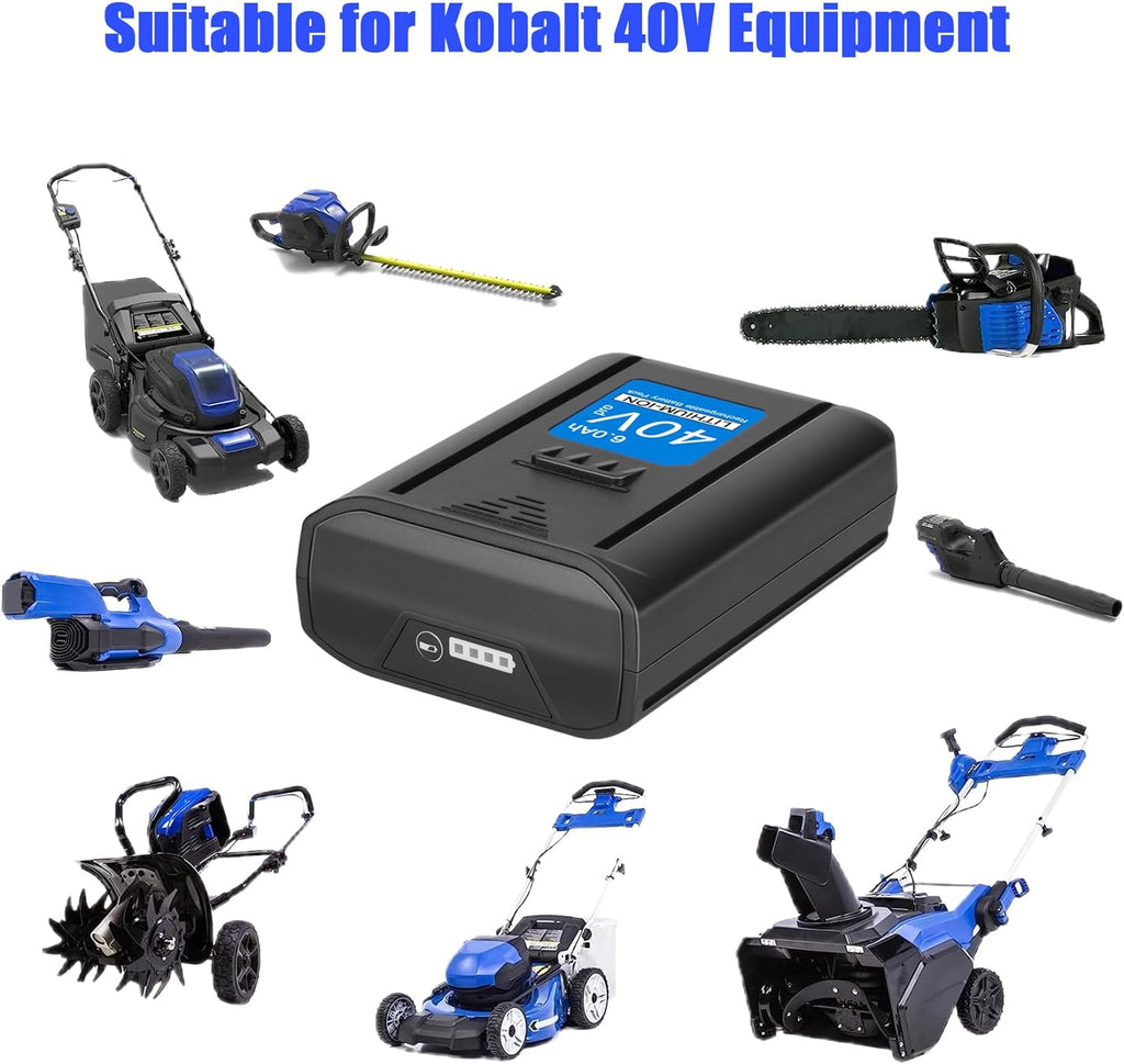 JYJZPB 40V 6.0Ah Replacement High Capacity Lithium-ion Battery for Kobalt 40V Cordless Power Equipment Suitable for Kobalt Weed Eater Outdoor Work