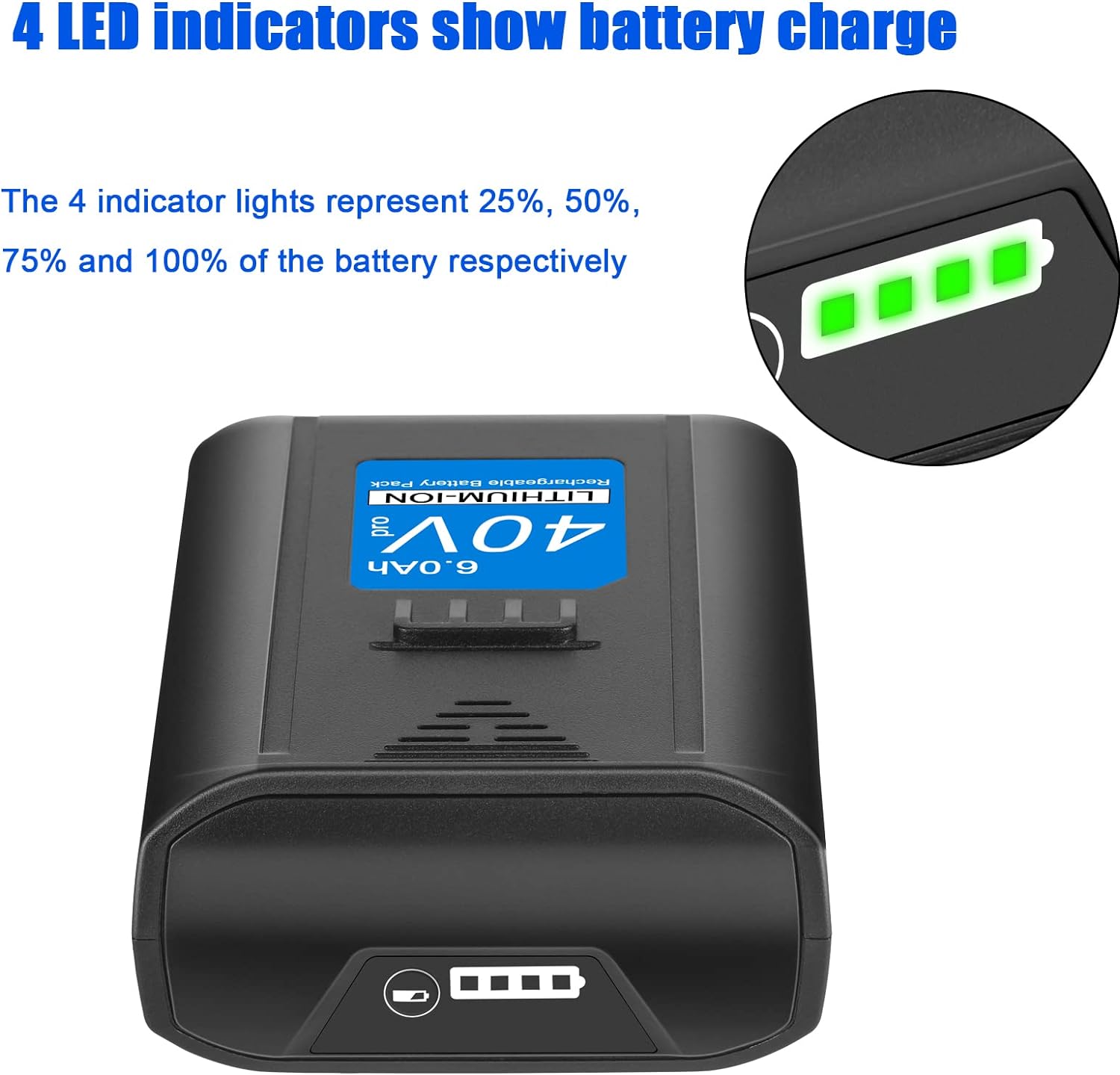 JYJZPB 40V 6.0Ah Replacement High Capacity Lithium-ion Battery for Kobalt 40V Cordless Power Equipment Suitable for Kobalt Weed Eater Outdoor Work