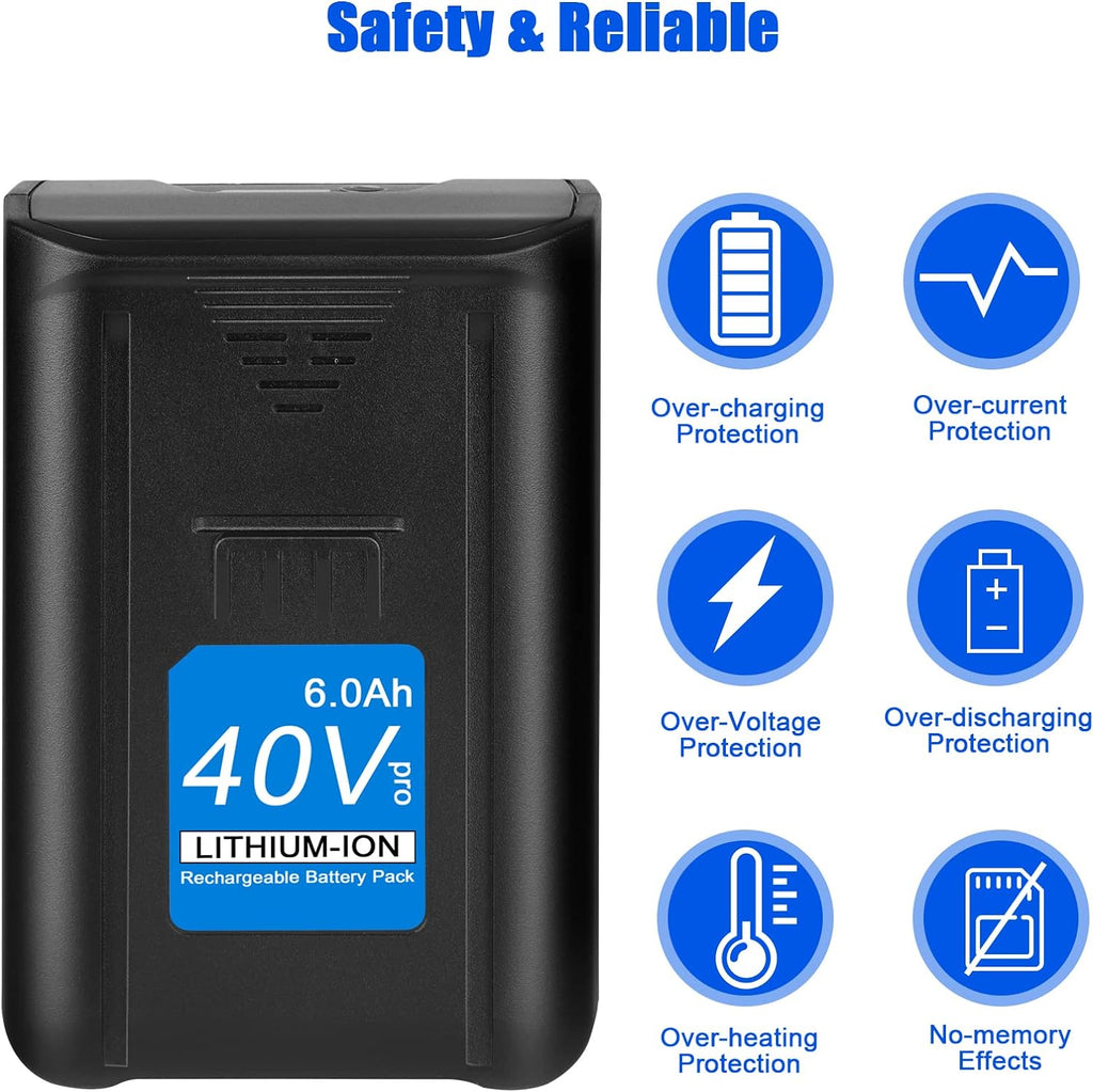 JYJZPB 40V 6.0Ah Replacement High Capacity Lithium-ion Battery for Kobalt 40V Cordless Power Equipment Suitable for Kobalt Weed Eater Outdoor Work