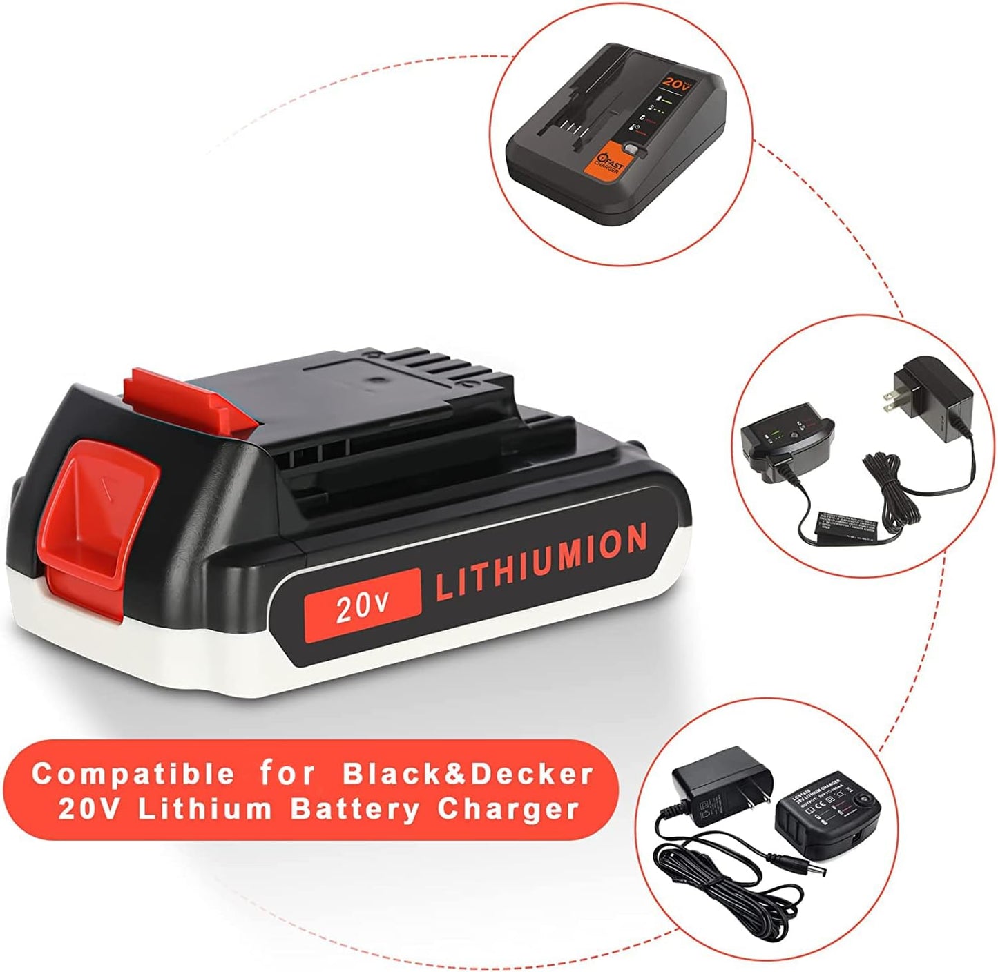 2 Packs JYJZPB 3000mAh Replace 20V Lithium Battery Compatible for Black and Decker LB20 LBXR20 Decker MAX Cordless Tools