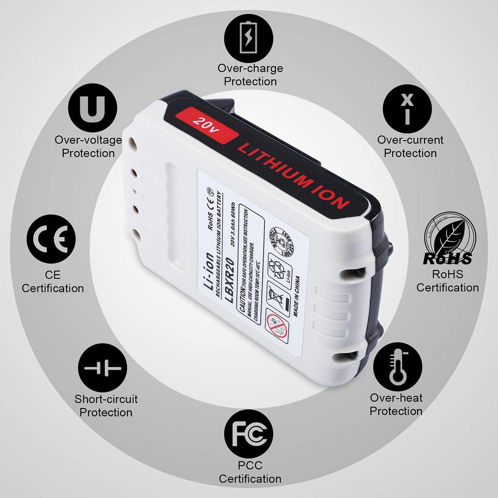 2 Packs JYJZPB 3000mAh Replace 20V Lithium Battery Compatible for Black and Decker LB20 LBXR20 Decker MAX Cordless Tools