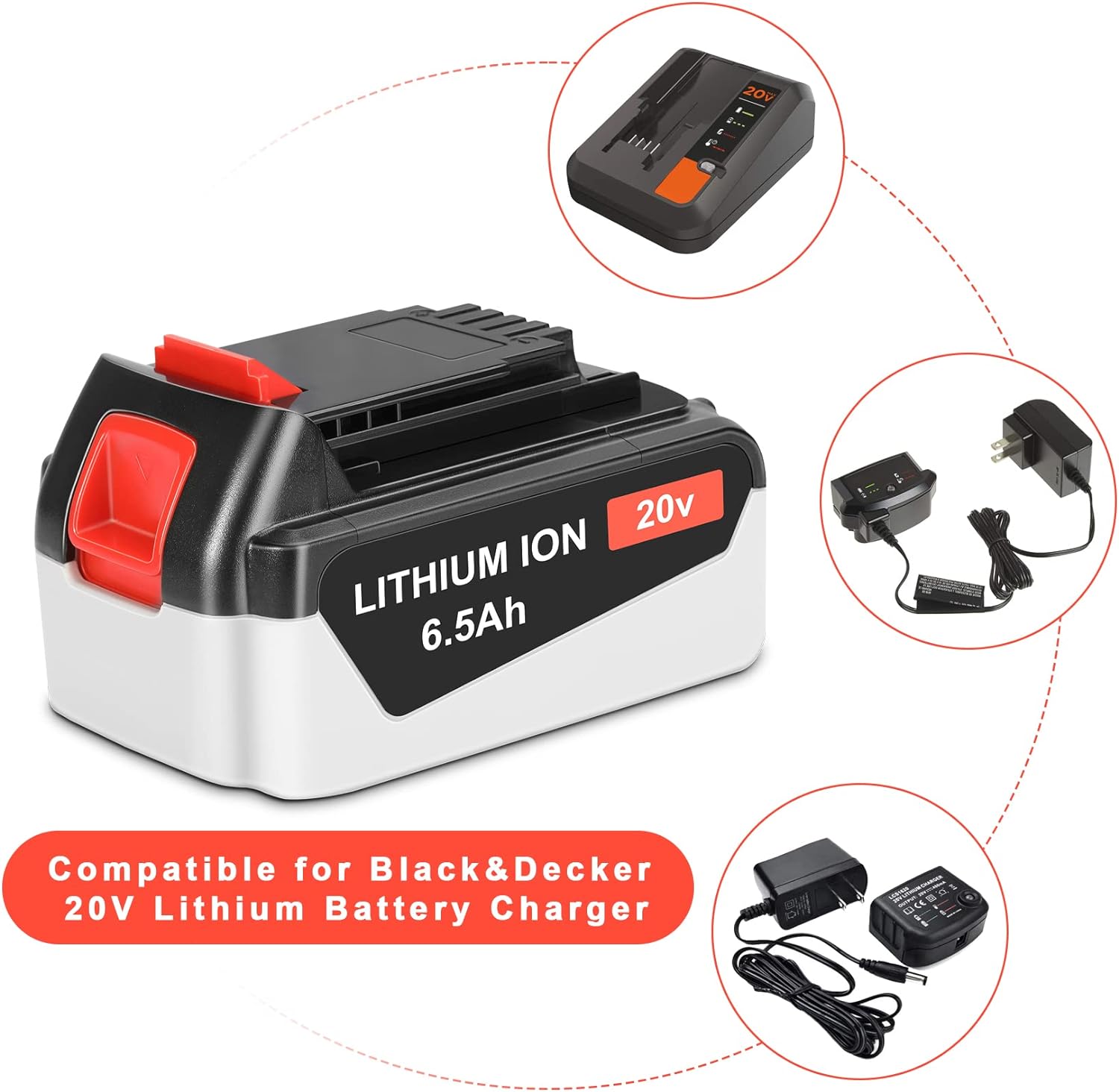 JYJZPB 6.5Ah Battery LB2X4020 Compatible for Black and Decker 20V Lithium Battery LB20 LBX20 LBX4020 MAX Cordless Tools