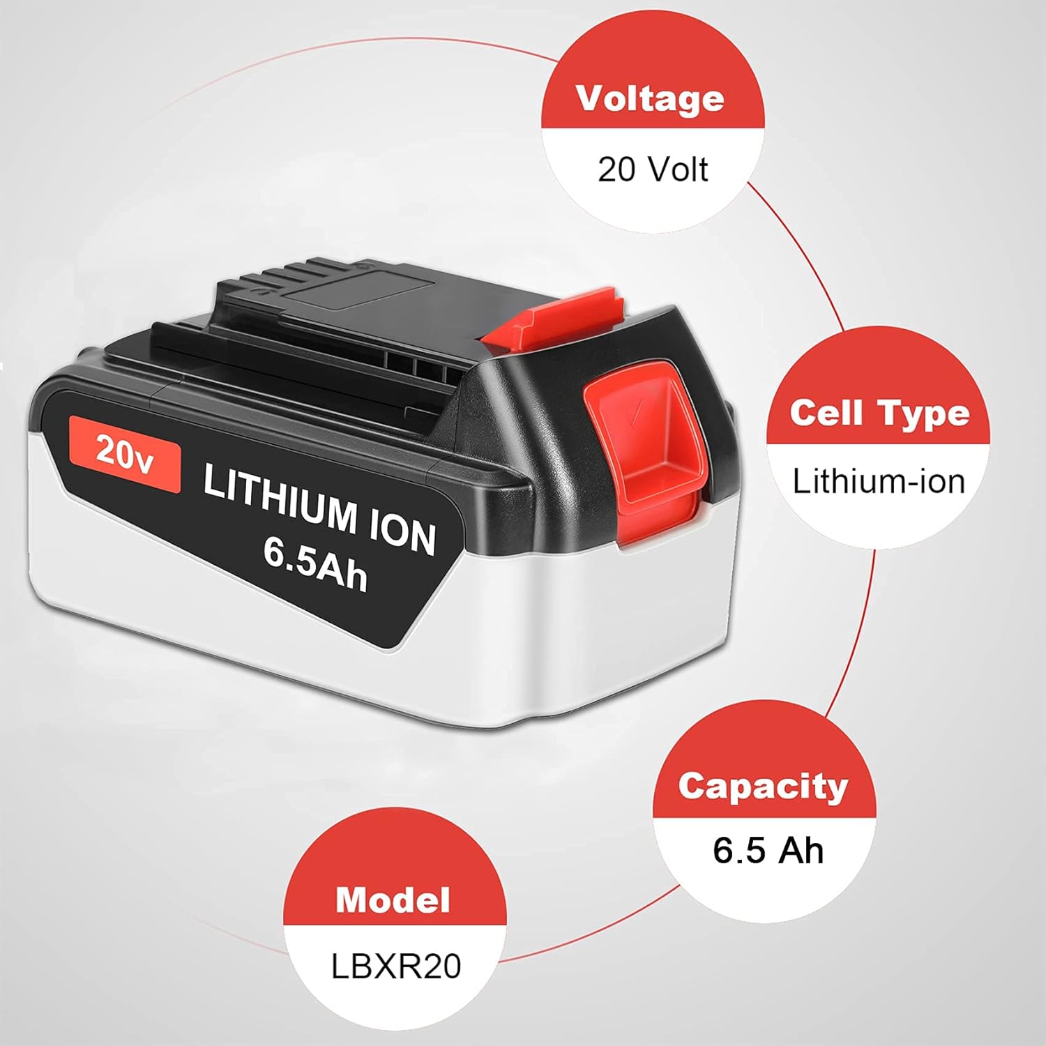 JYJZPB 6.5Ah Battery LB2X4020 Compatible for Black and Decker 20V Lithium Battery LB20 LBX20 LBX4020 MAX Cordless Tools