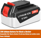 JYJZPB 6.5Ah Battery LB2X4020 Compatible for Black and Decker 20V Lithium Battery LB20 LBX20 LBX4020 MAX Cordless Tools