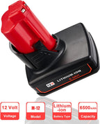 2 Packs JYJZPB 6.5Ah 12V Lithium Cordless Tools Battery Compatible for Milwaukee M12 Battery 48-11-2401 48-11-2412 48-11-2411 48-11-2420 48-11-2410