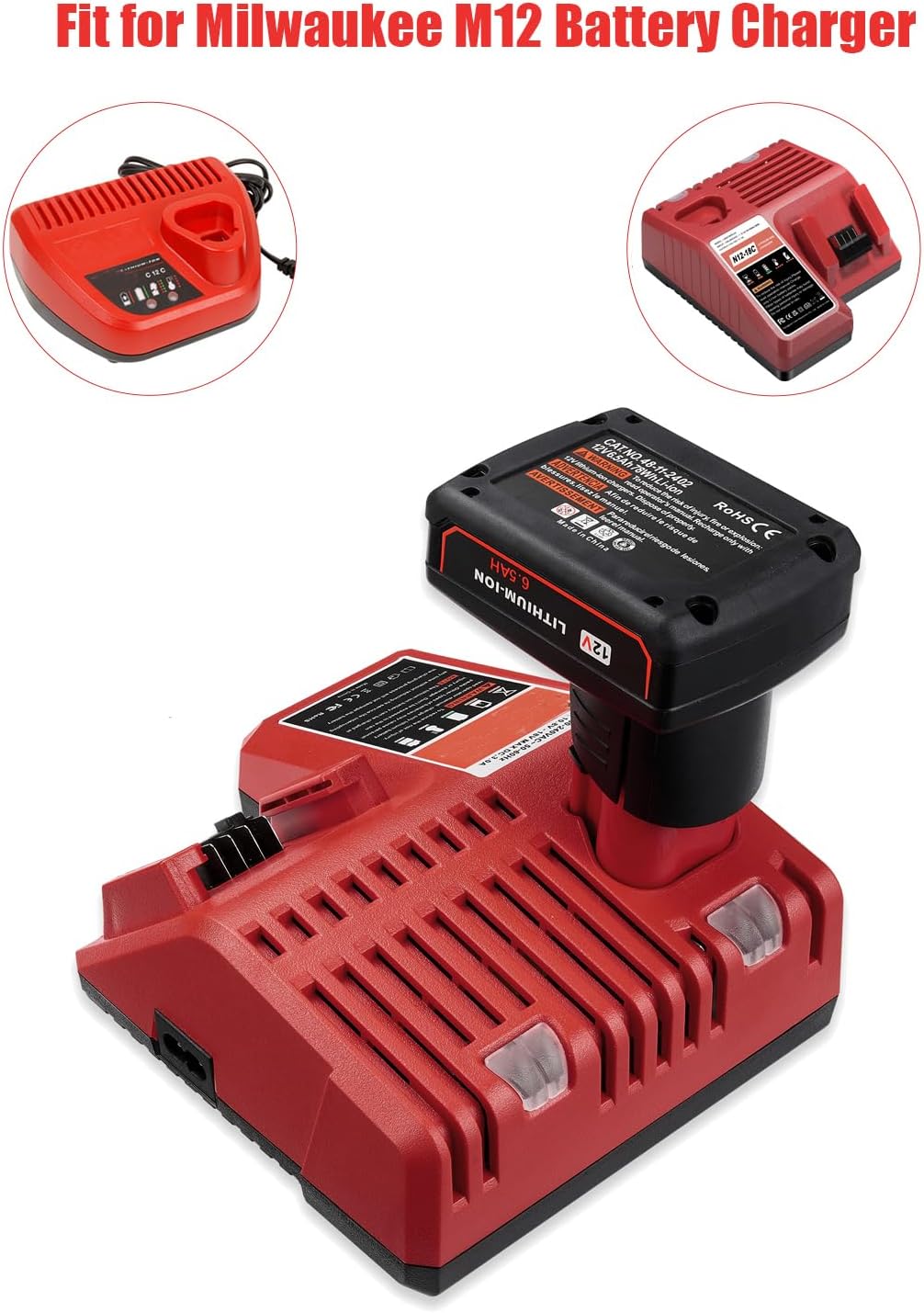 2 Packs JYJZPB 6.5Ah 12V Lithium Cordless Tools Battery Compatible for Milwaukee M12 Battery 48-11-2401 48-11-2412 48-11-2411 48-11-2420 48-11-2410