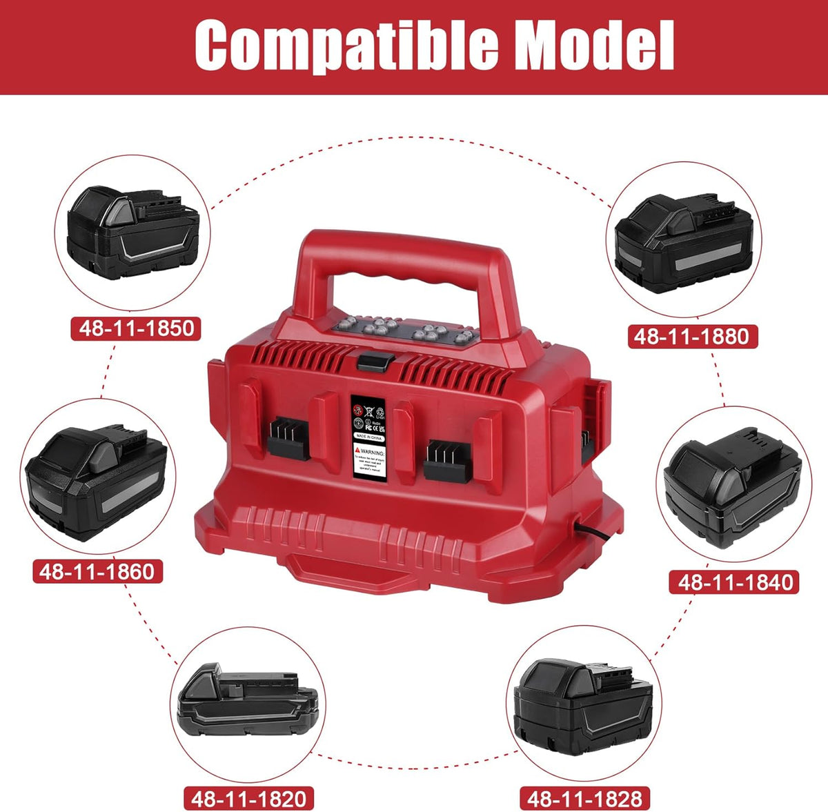 JYJZPB Six Port Charging Station Compatible for Milwaukee 18V Battery Compatible to Milwaukee M-18 Tools