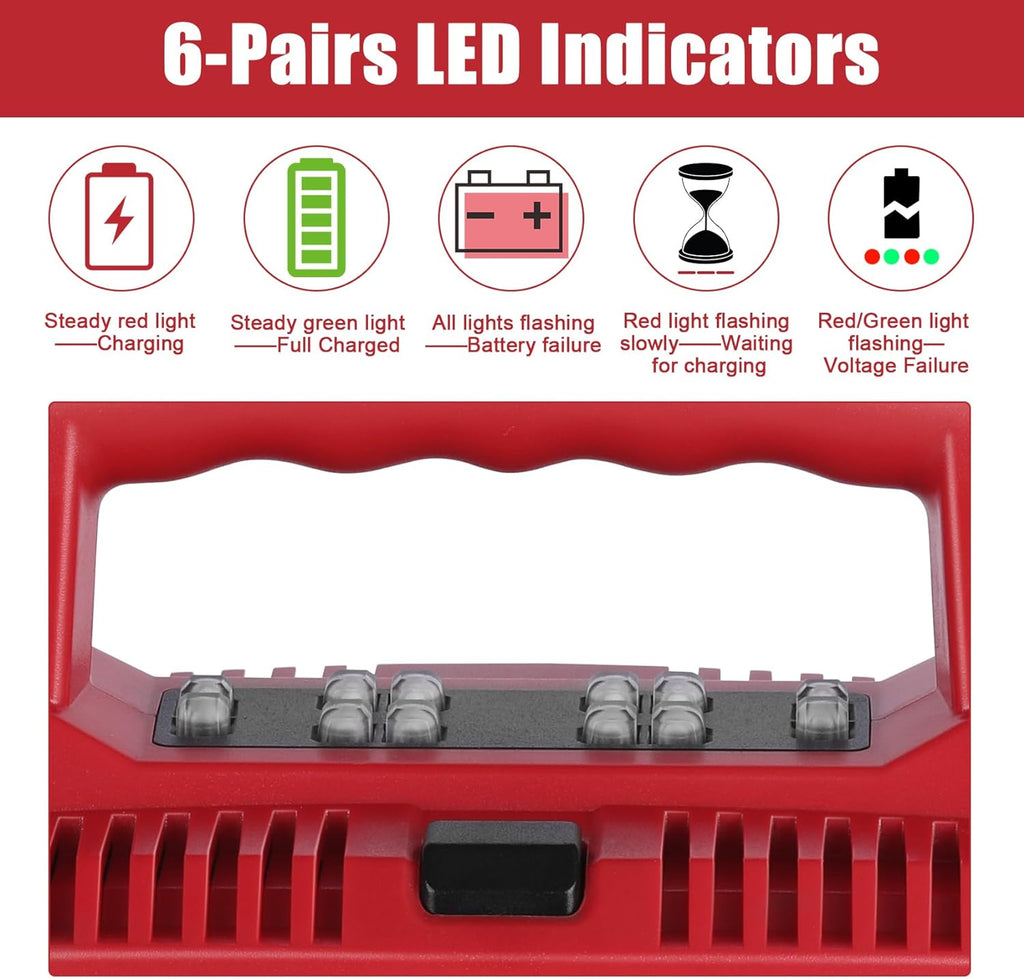 JYJZPB Six Port Charging Station Compatible for Milwaukee 18V Battery Compatible to Milwaukee M-18 Tools
