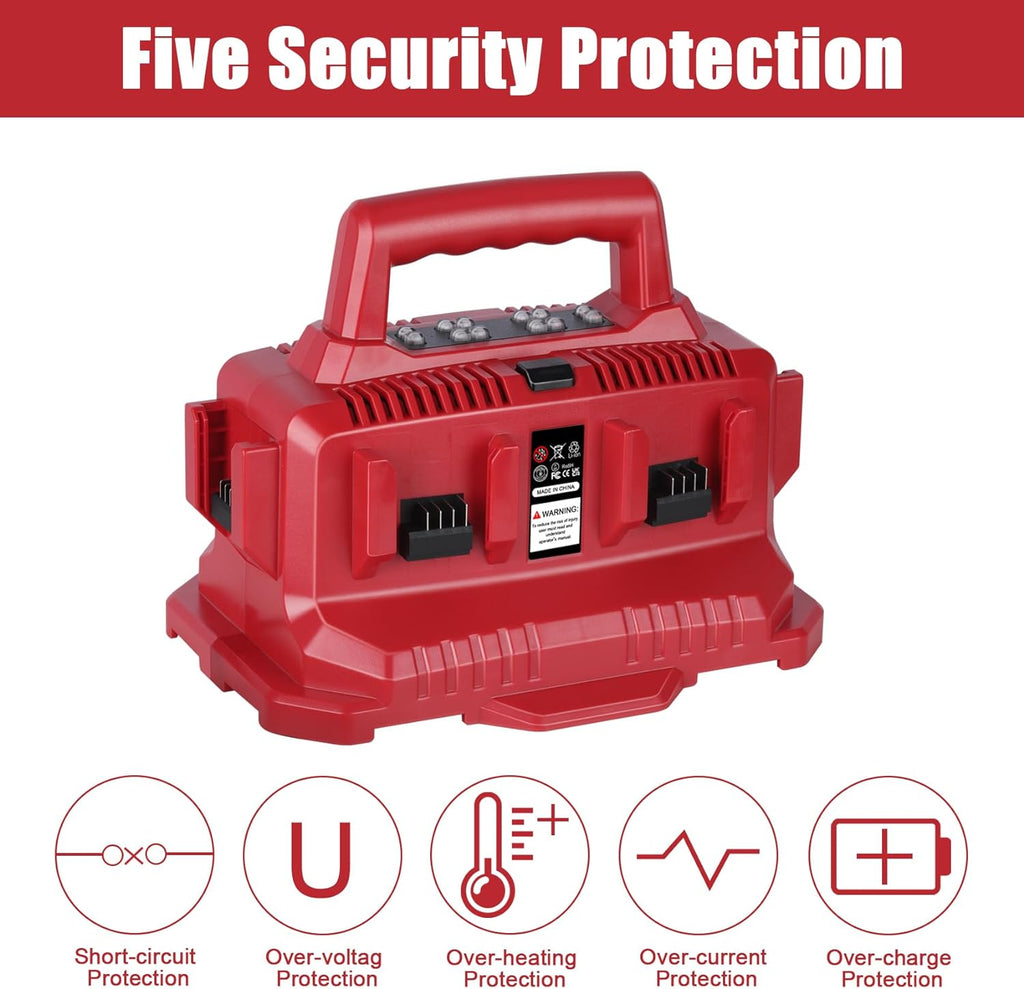 JYJZPB Six Port Charging Station Compatible for Milwaukee 18V Battery Compatible to Milwaukee M-18 Tools