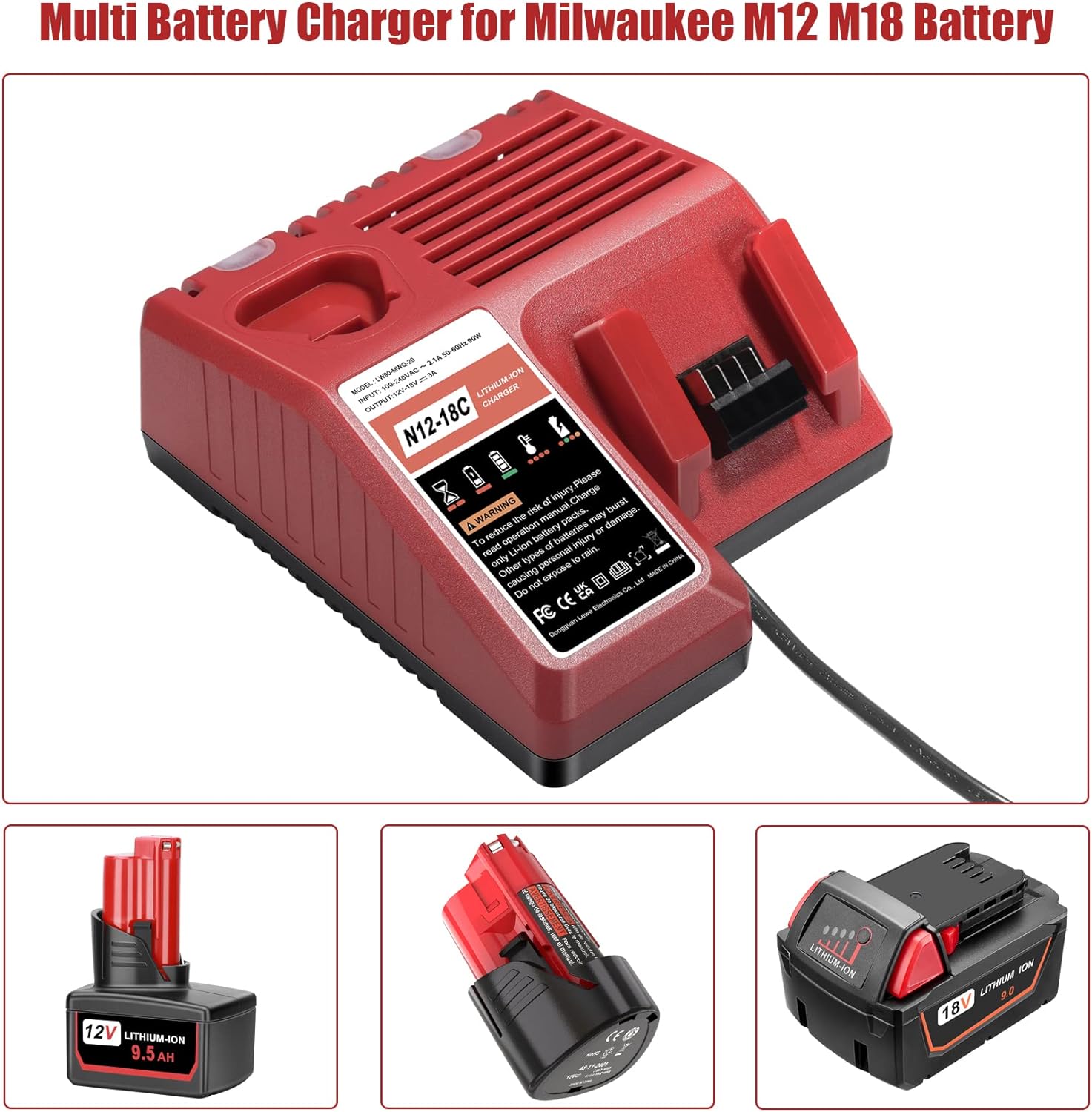 JYJZPB Multi Voltage Battery Charger for Milwaukee 48-59-1812 M12 & M18 Battery 48-11-1850 48-11-1840 48-11-1815 48-11-1828