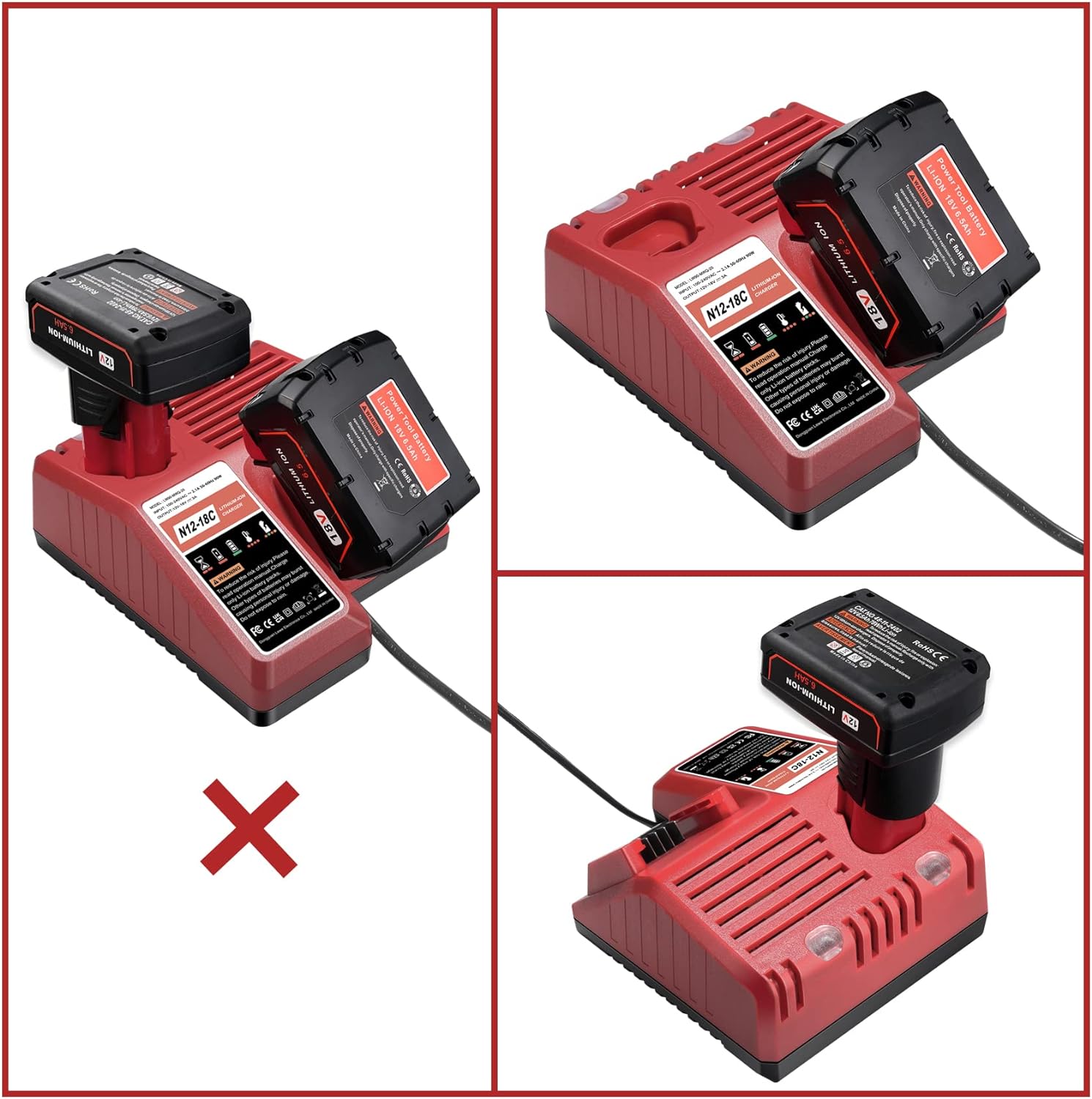 JYJZPB Multi Voltage Battery Charger for Milwaukee 48-59-1812 M12 & M18 Battery 48-11-1850 48-11-1840 48-11-1815 48-11-1828