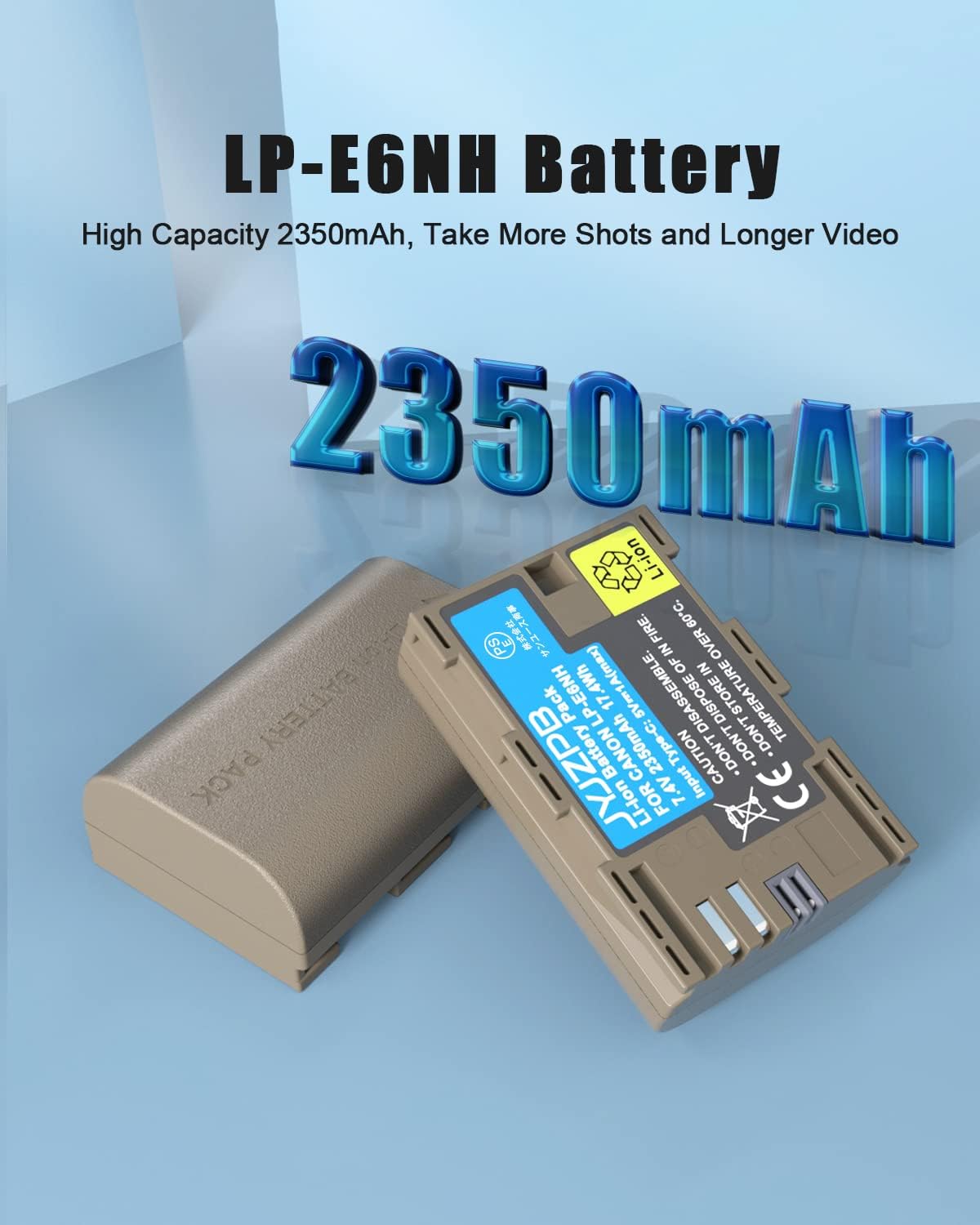 2 Packs JYJZPB LP-E6NH Camera Battery for Canon EOS R EOS R5 EOS R6 EOS R7 90D EOS 60D EOS 70D EOS 80D EOS 5D IV EOS 6D EOS 6D II EOS 7D EOS 7D Mark II Cameras