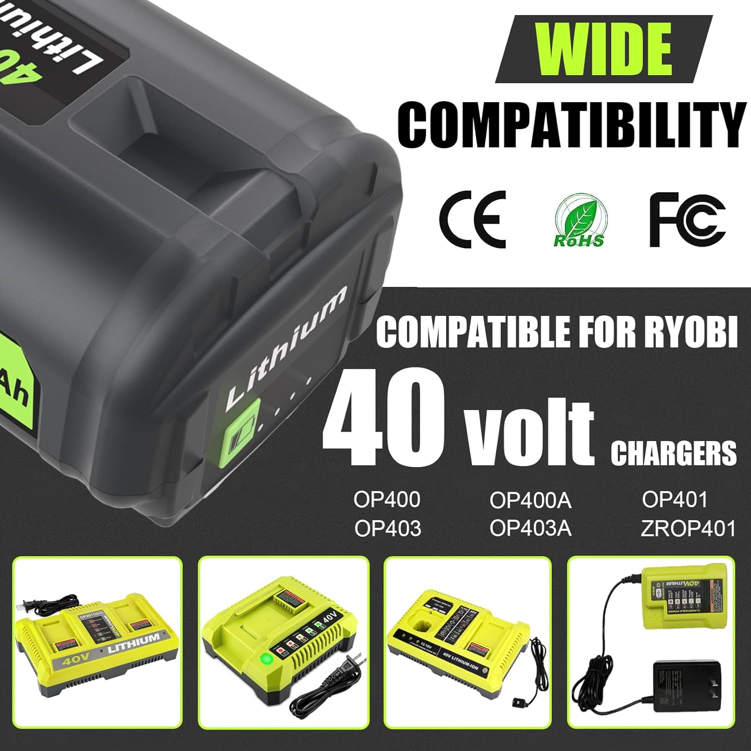 JYJZPB 6.0Ah 40V Cordless Power Tools Battery for Ryobi Battery Replacement OP4040 OP4026 OP4030 OP4050 OP4060A