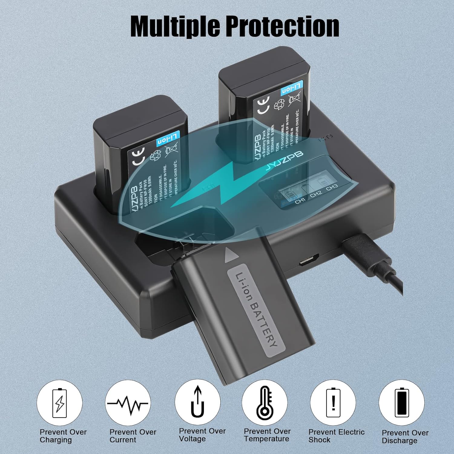 3-Packs JYJZPB NP-FW50 Camera Battery Upgraded Triple Slot 