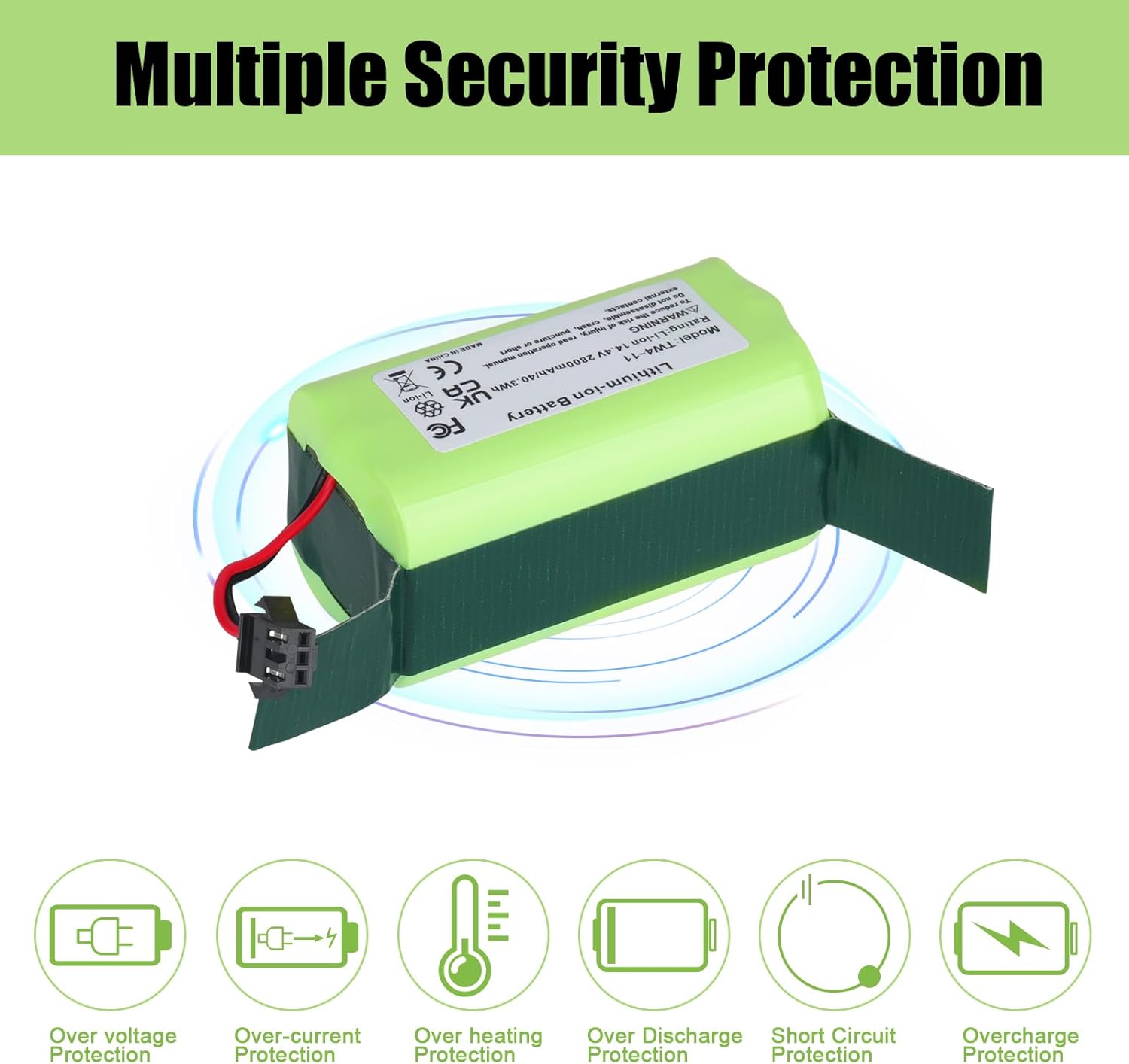 2800mAh 14.4V Lithium-ion Battery Suitable for Eufy RoboVac 11/ 11S/ 30/ 15C/ 12/ 35C Fit for Ecovacs Deebot N79S N79S N95 DN622 for Hybrid G30 G20 Edge R500 R450 Replacement for Eufy Vacuum Battery