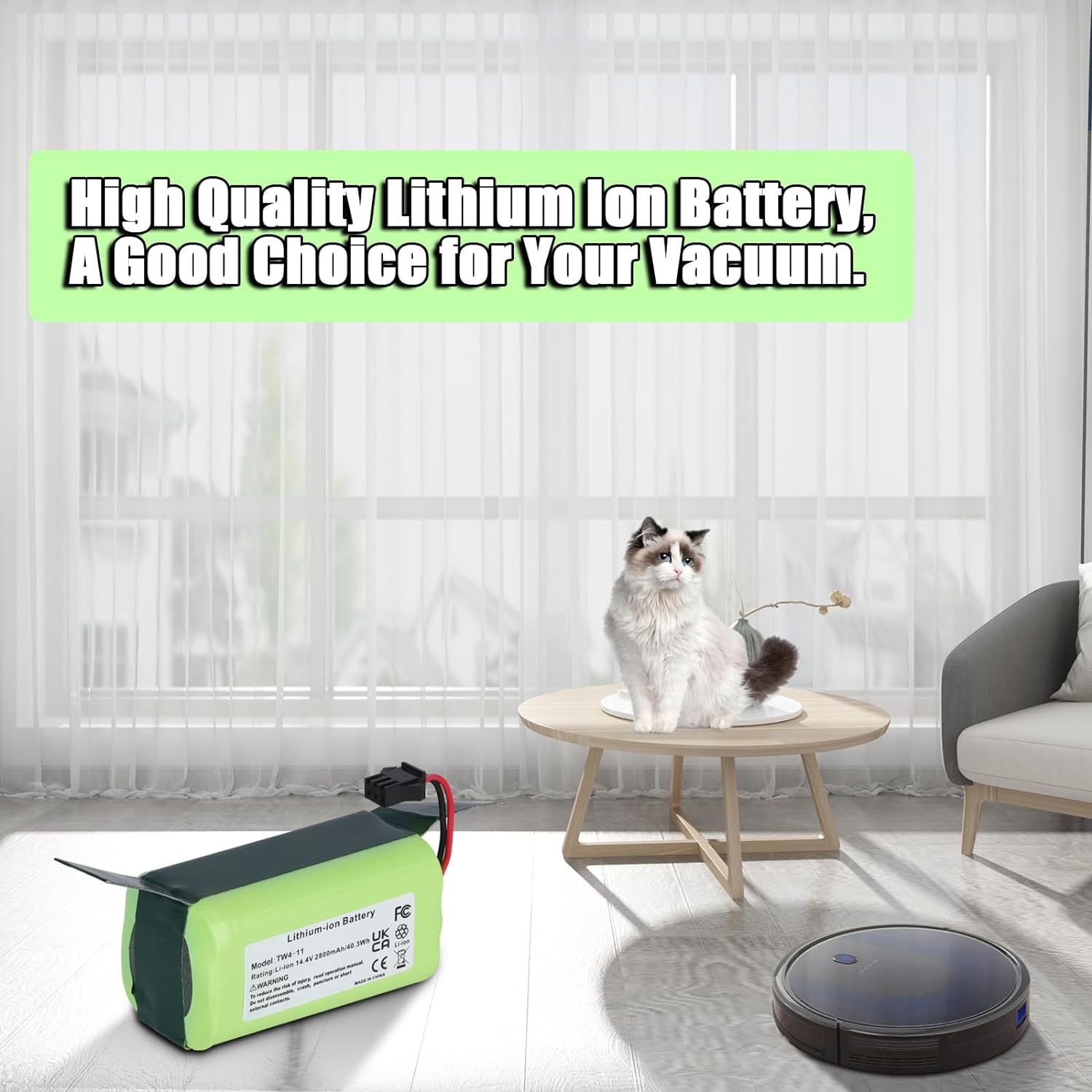 2800mAh 14.4V Lithium-ion Battery Suitable for Eufy RoboVac 11/ 11S/ 30/ 15C/ 12/ 35C Fit for Ecovacs Deebot N79S N79S N95 DN622 for Hybrid G30 G20 Edge R500 R450 Replacement for Eufy Vacuum Battery