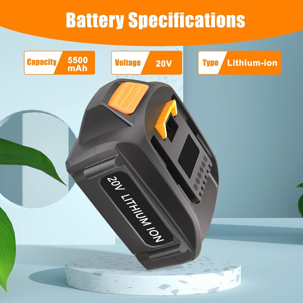 2 Packs JYJZPB 5.5Ah Replacement for Worx Cordless Tools Battery 20V Compatible for Worx Battery WA3525 WA3520 WA3575 WA3578 WG890 WG891 WG151s
