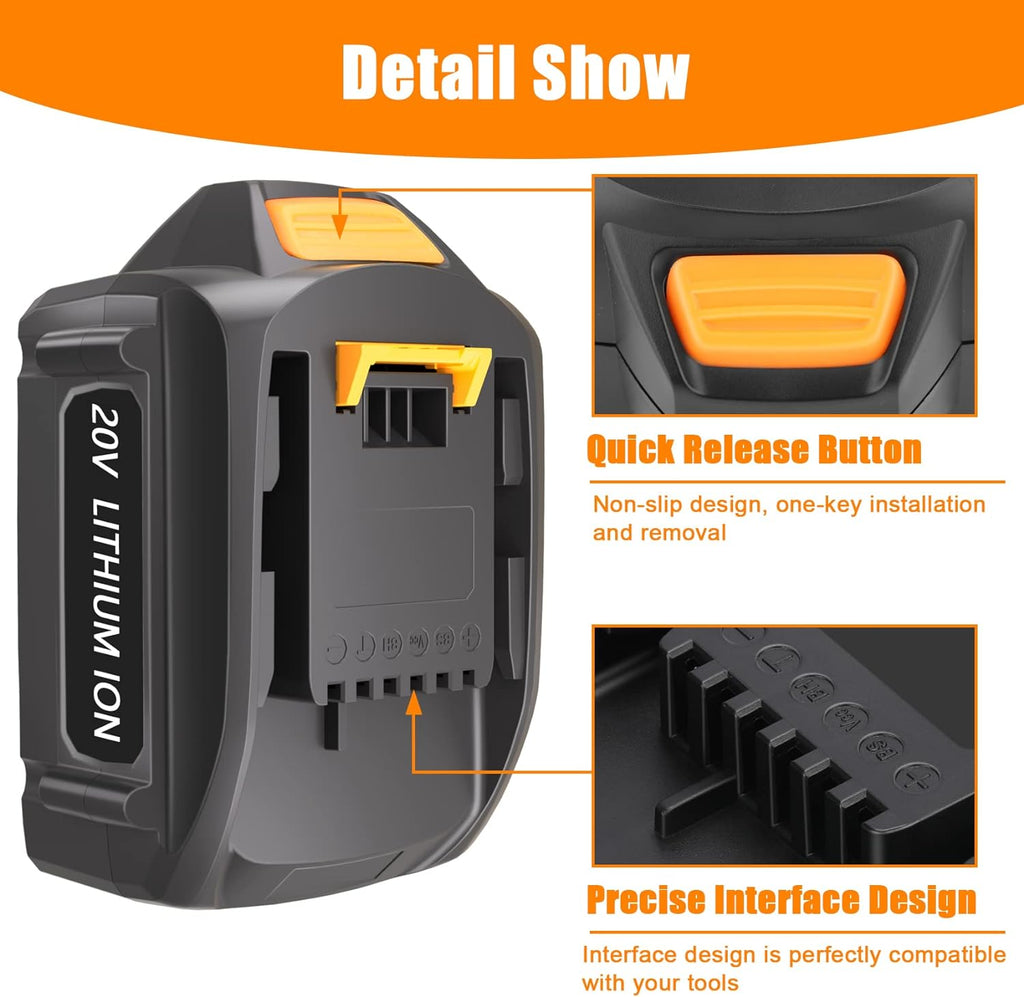 2 Packs JYJZPB 5.5Ah Replacement for Worx Cordless Tools Battery 20V Compatible for Worx Battery WA3525 WA3520 WA3575 WA3578 WG890 WG891 WG151s