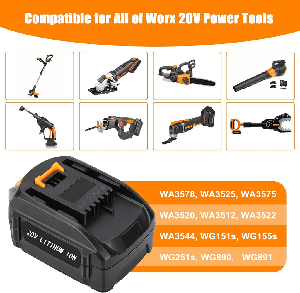 2 Packs JYJZPB 5.5Ah Replacement for Worx Cordless Tools Battery 20V Compatible for Worx Battery WA3525 WA3520 WA3575 WA3578 WG890 WG891 WG151s