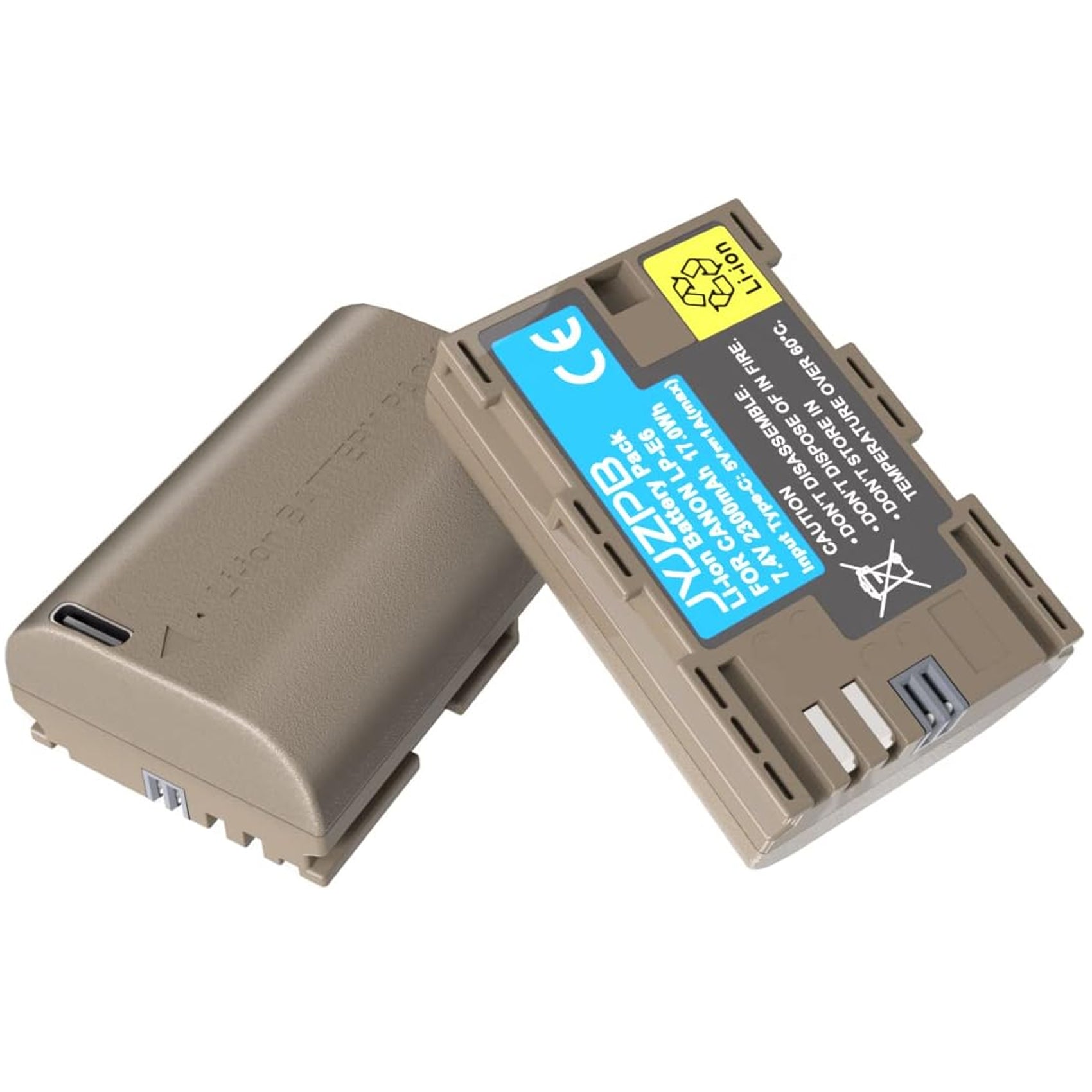 2 Packs JYJZPB LP-E6N LP-E6 Replacement Camera Battery for Canon 60D, 70D, 80D, 90D, EOS 5D Mark II/III/IV, EOS 5DS, 5DS, 6D, 7D, 7D Mark II, 7D EOS R, R5, R6 Digital Camera