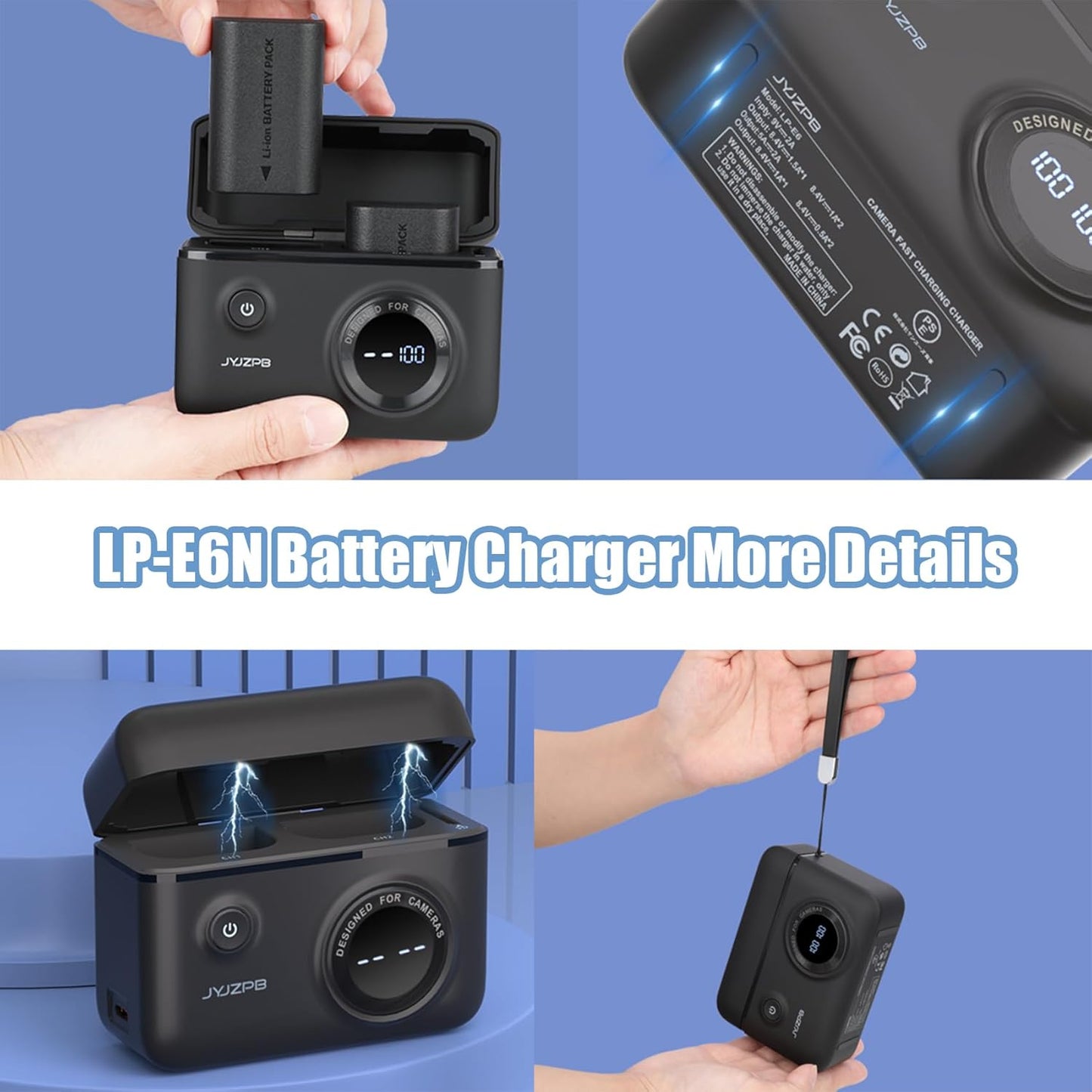 JYJZPB 2 Pack LP-E6N LP-E6NH Battery and Battery Charger Compatible for Canon r5 r6 Camera (LP-E6N)