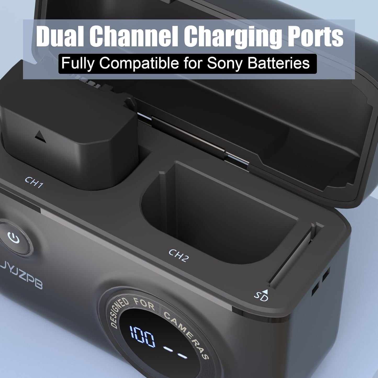 JYJZPB Upgraded Fast Battery Charger for Sony NP-FZ100 Battery, with 2 Pack NP-FZ100 Batteries for Sony A7III, A7IV, A7R III, A7R IV, A9, A9II, Alpha 9S, A7R3 A7S III, A7R III, A1, A6600, A6700