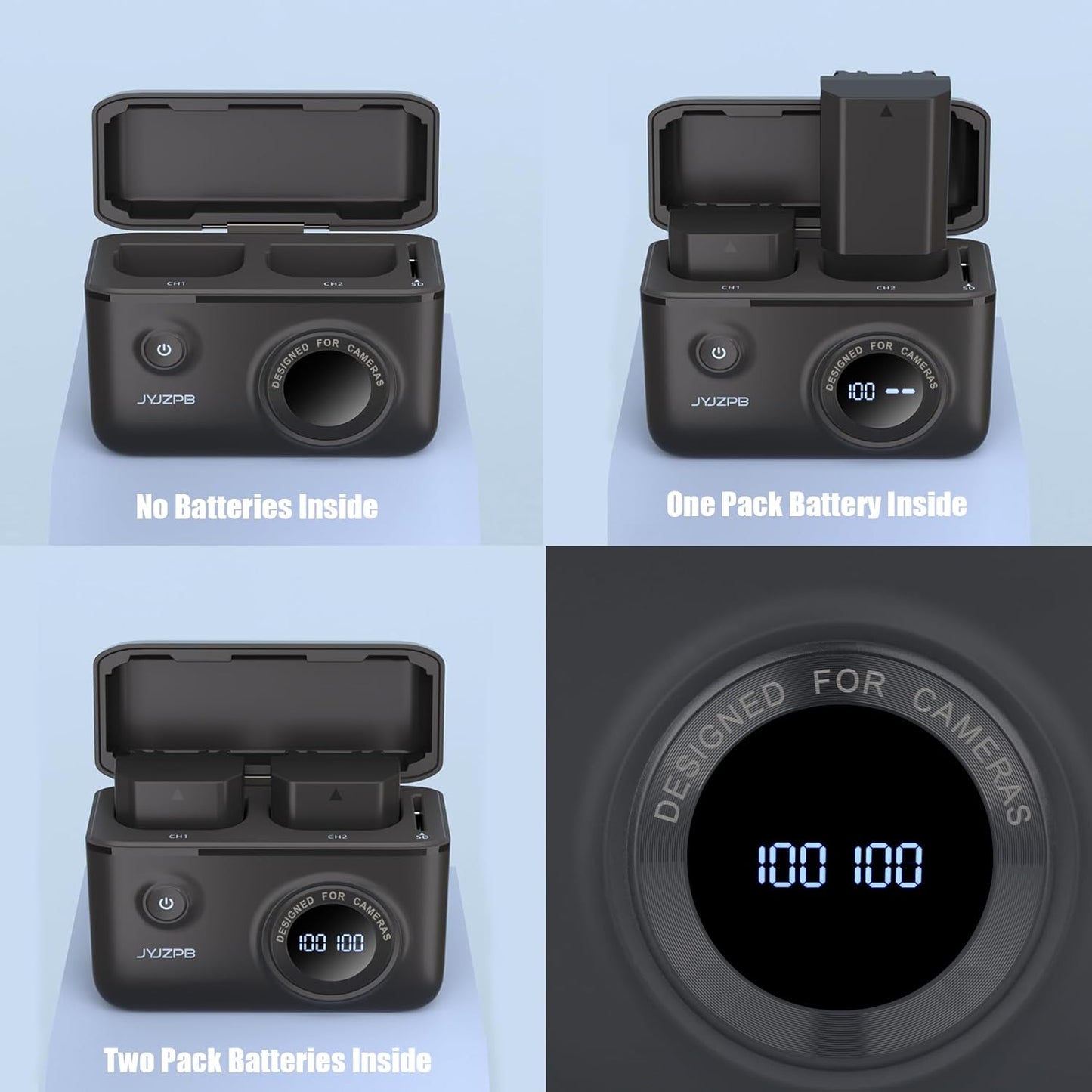 JYJZPB Upgraded Fast Battery Charger for Sony NP-FZ100 Battery, with 2 Pack NP-FZ100 Batteries for Sony A7III, A7IV, A7R III, A7R IV, A9, A9II, Alpha 9S, A7R3 A7S III, A7R III, A1, A6600, A6700