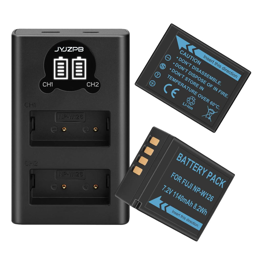 2 Packs JYJZPB 1140mAh NP-W126S NP-W126 Fujifilm Batteries Charger Set for Fuji X-T3 X-T2 X-T1 X-A5 X-A10 X-A7 X-A5 X-A3 X-A2 X-A1 X-E2 X-E1 X100F X-H1 X-M1 X-Pro2 X-Pro1 Fujifilm X-T20 X-T10 X-T30 X-T100 X-T200