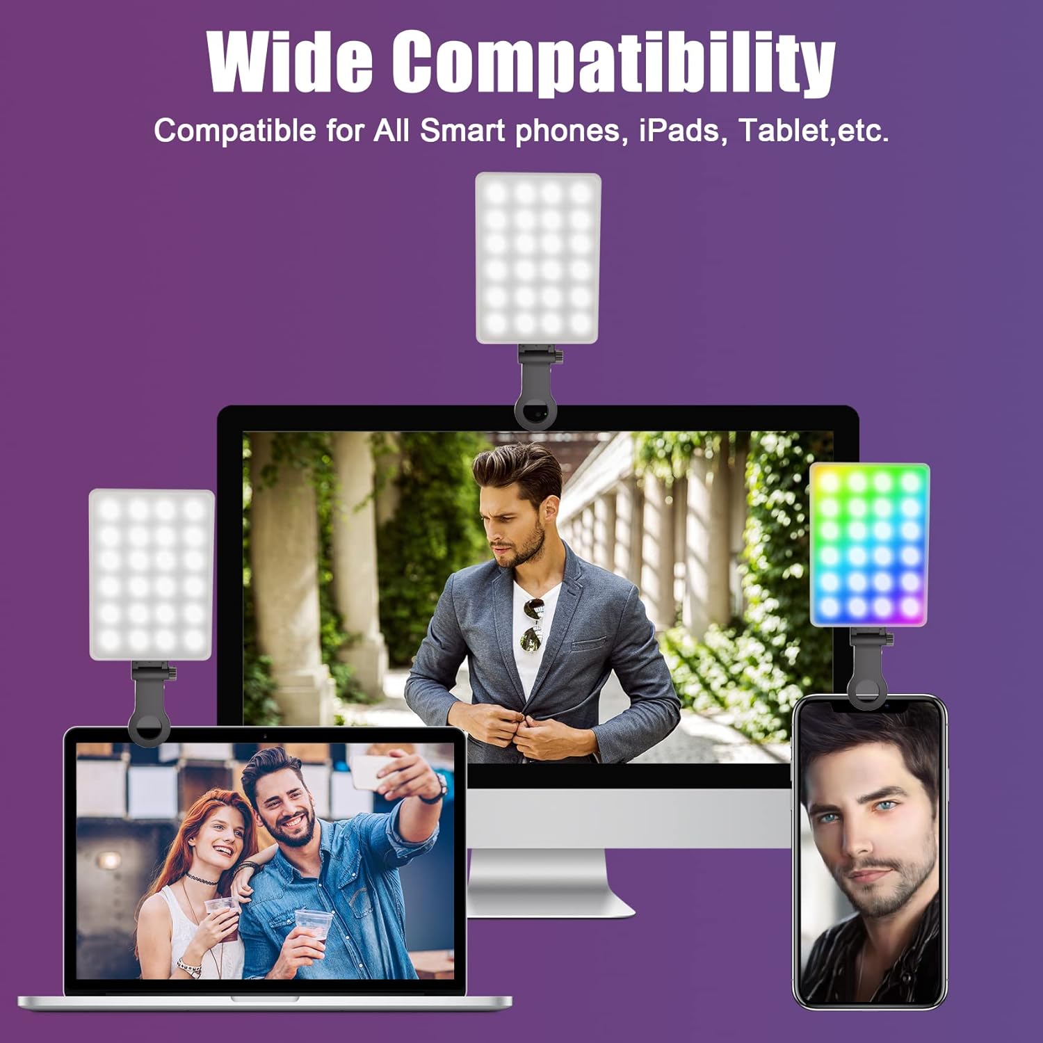 JYJZPB RGB Video Light Selfie Light Fill Light Front & Back Clip for Makeup, Selfie, Video Conference, Vlog, Selfie, Live Stream