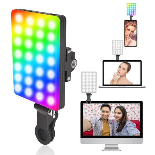 JYJZPB RGB Video Light Selfie Light Fill Light Front & Back Clip for Makeup, Selfie, Video Conference, Vlog, Selfie, Live Stream