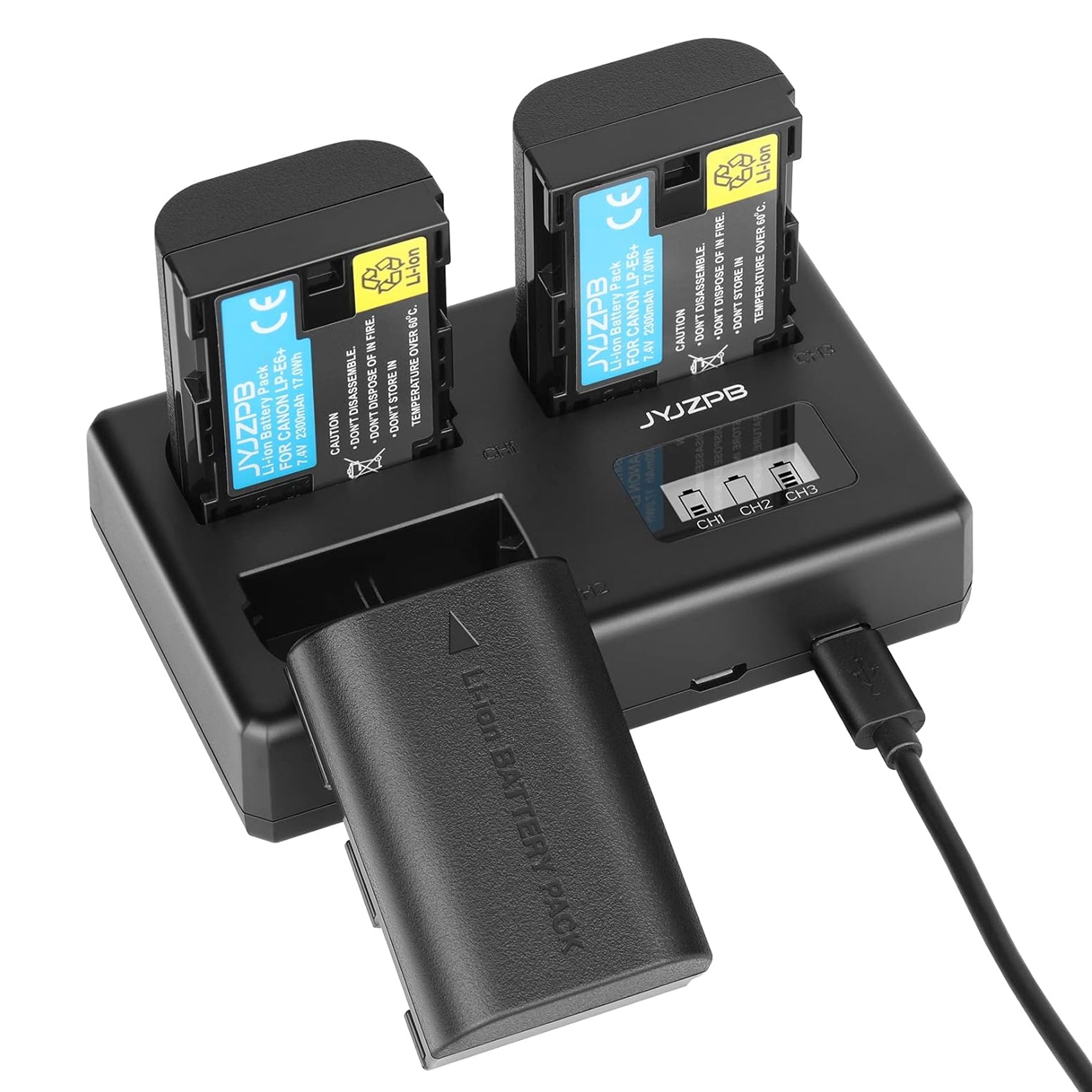 3 Packs JYJZPB LP-E6 LP-E6N Camera Battery Compatible for Canon EOS 5D Mark II III, 5DS R Rechargeable Battery Charger Triple Slot for Canon EOS 80D, 90D, 60D, 70D, 5DS R, 6D, 7D