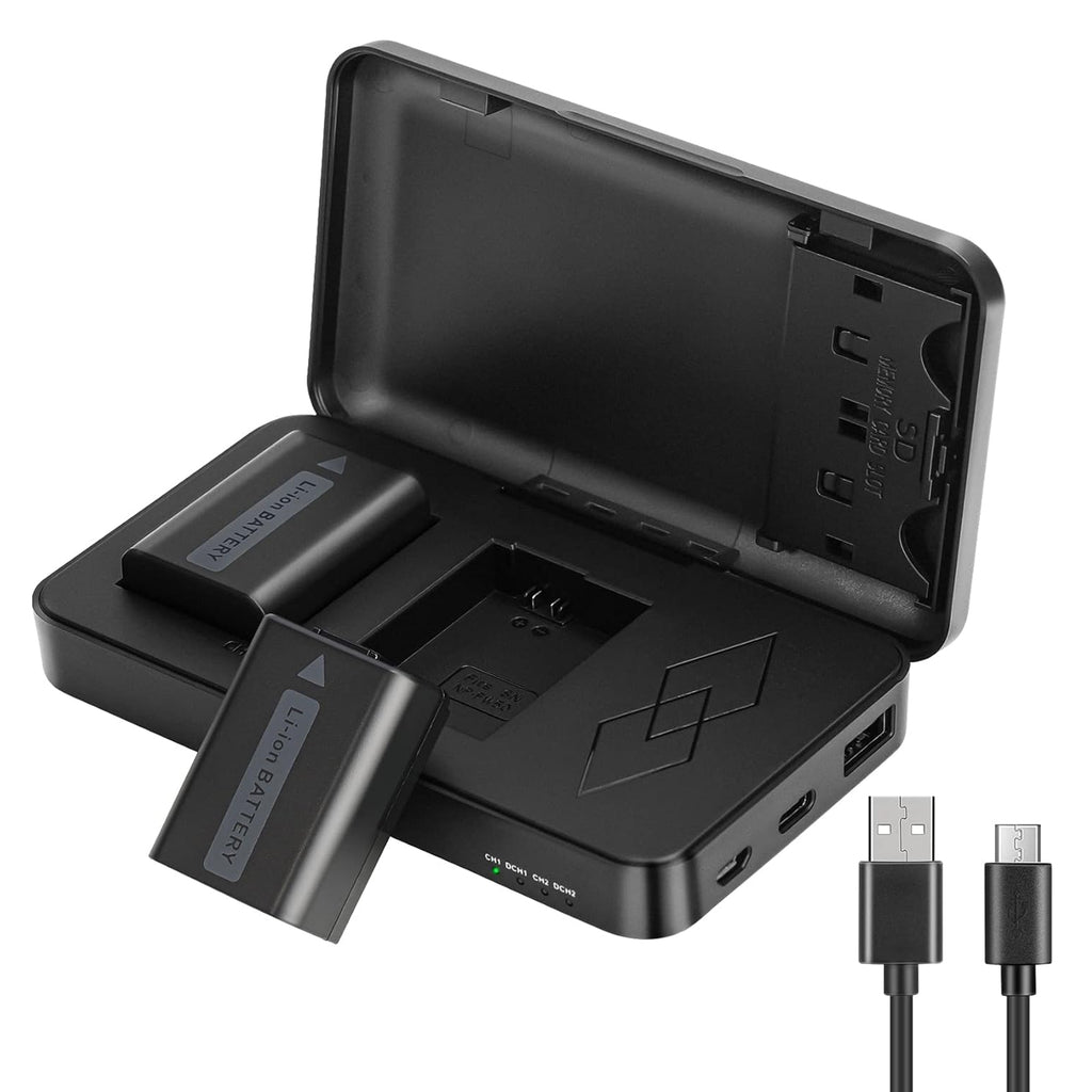 JYJZPB NP-FW50 Replacement Camera Battery Charger Set Dual Channel Compatible for Sony Alpha A6000 A6400 A6500 A6300 A6100 ZV-E10 A7 A7II A7RII A7SII A7S A7S2 A7R A7R2 A5100