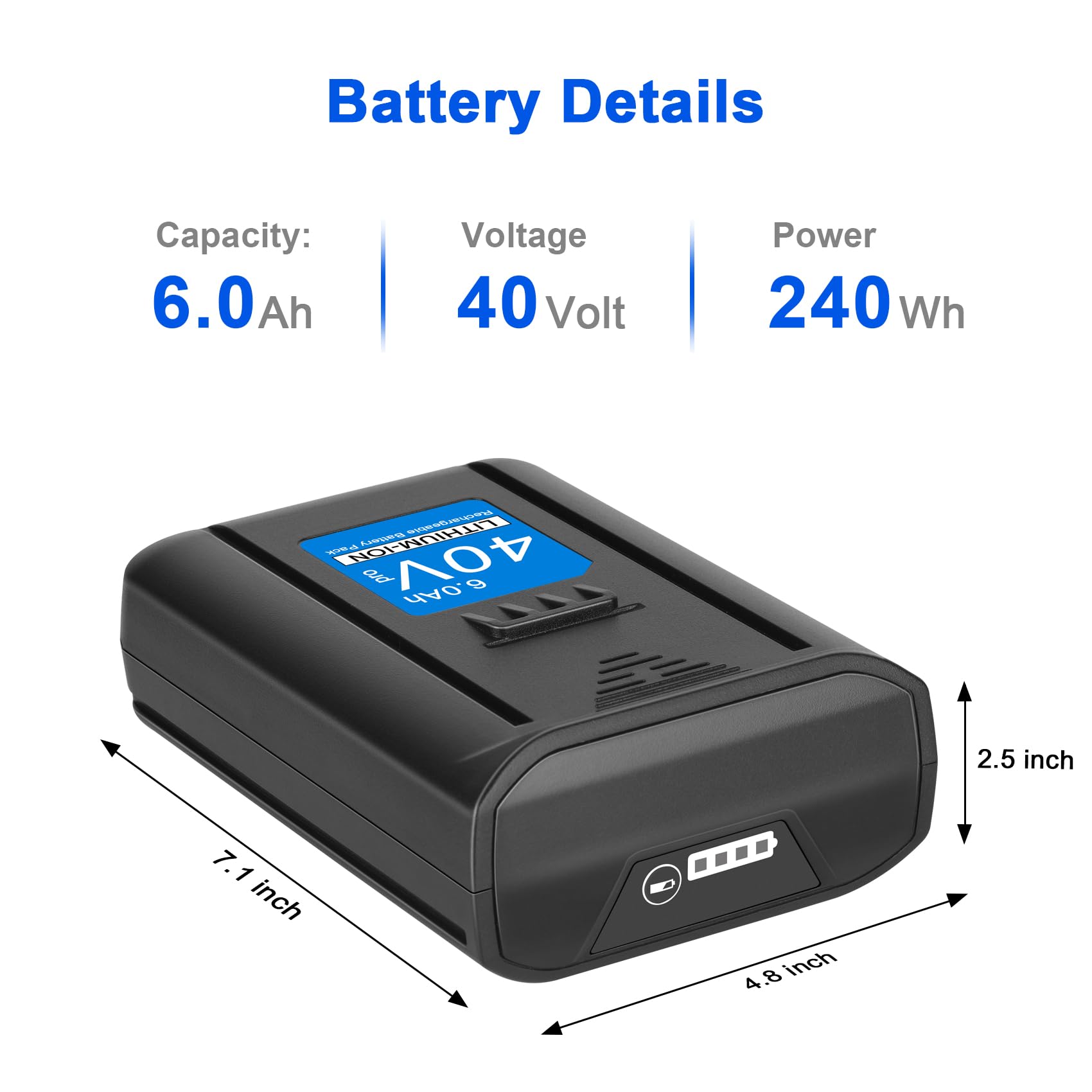 JYJZPB 6.0Ah 40V Max Battery for Kobalt, High Capacity, KB245-06 KB540-06 KB2540C-06 KB440-03 KB440-06 KB640-03 KB240-06