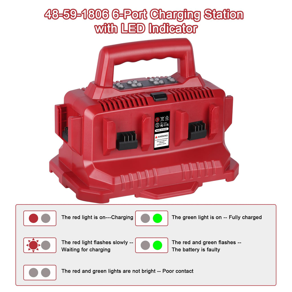 JYJZPB 6 Port Charger Replace for Milwaukee Charger Station, Compatible for Milwaukee 18V M18 Battery,Support Simultaneous Charging