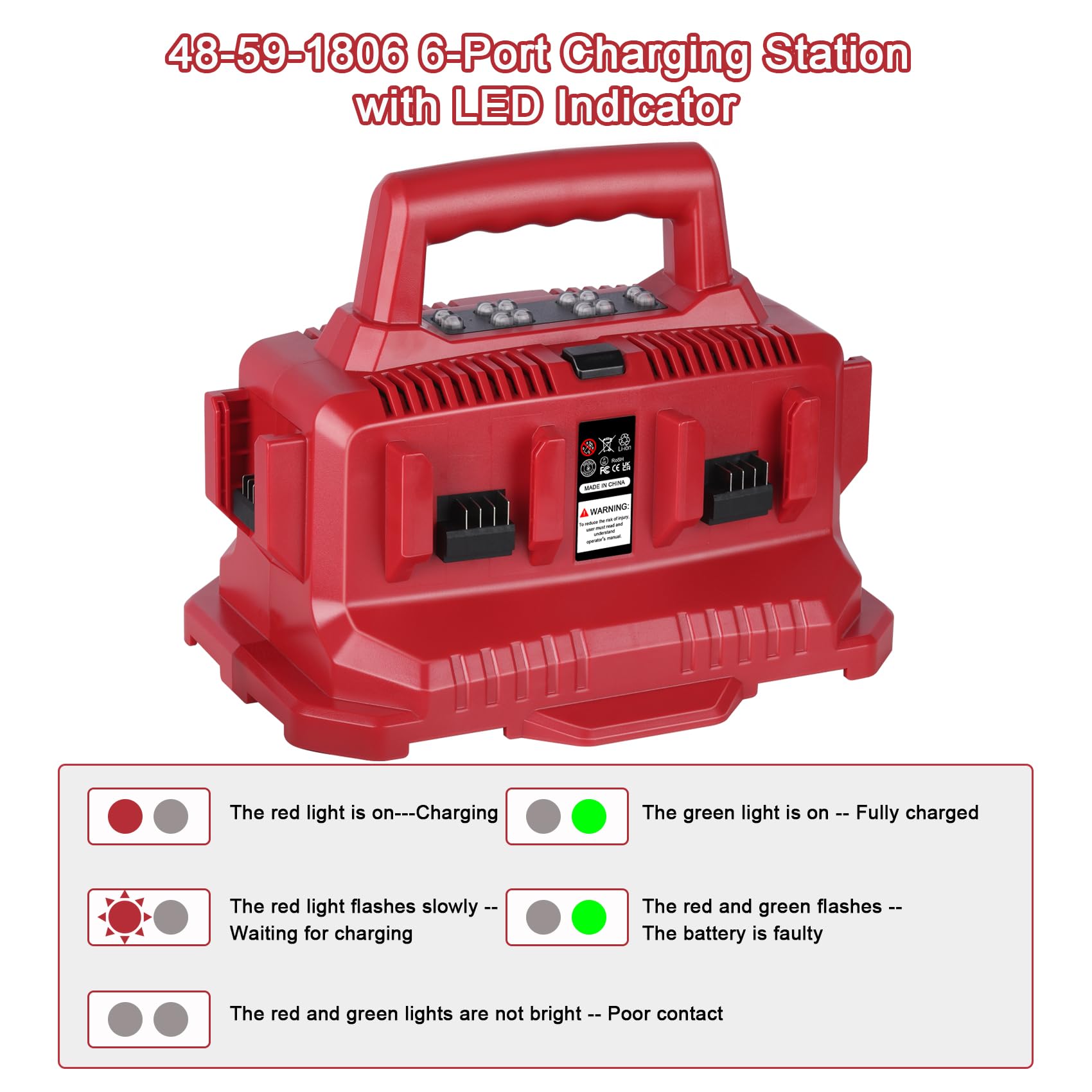 JYJZPB 6 Port Charger Replace for Milwaukee Charger Station, Compatible for Milwaukee 18V M18 Battery,Support Simultaneous Charging